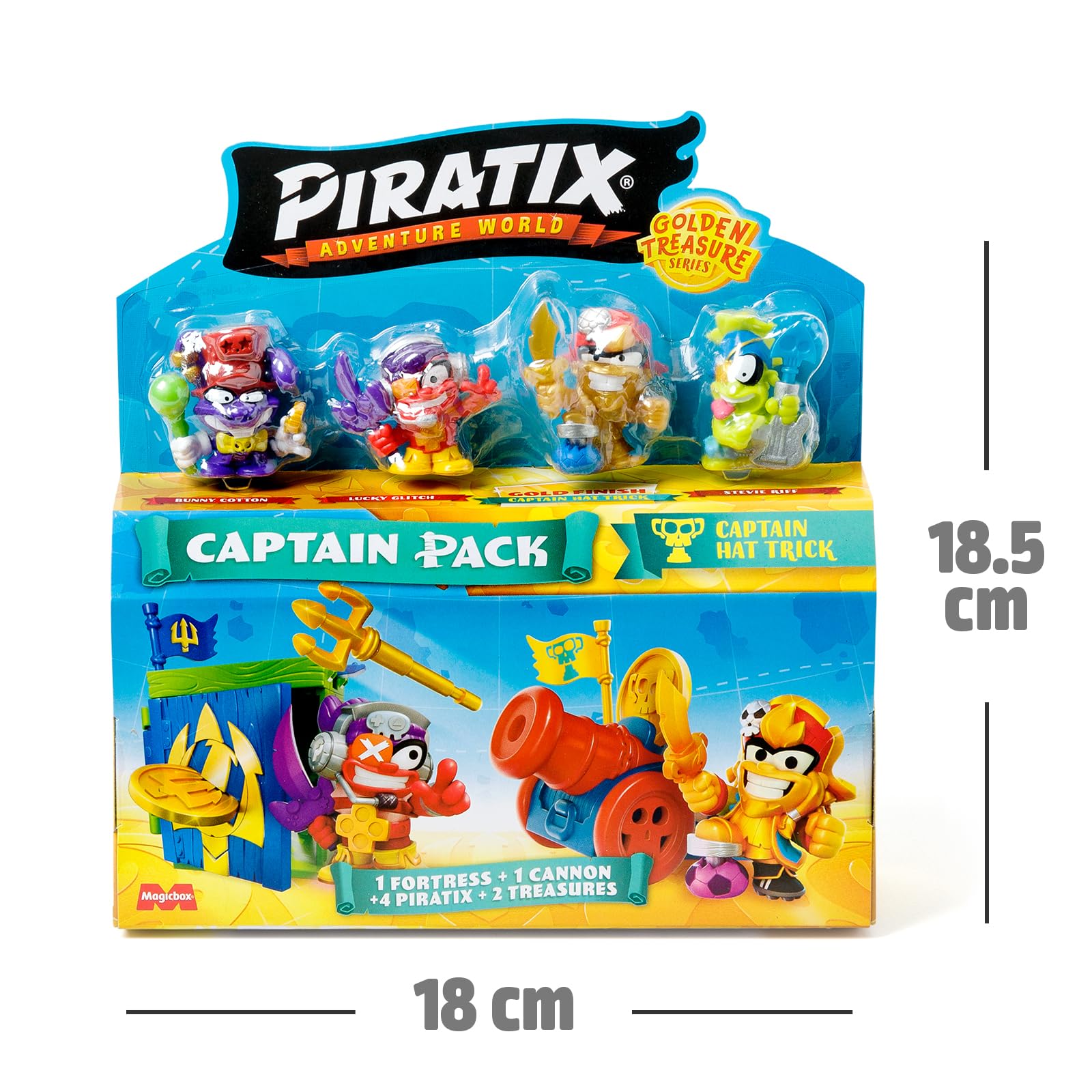 PIRATIX Golden Treasure Series – Captain Pack Hat Trick - 4 Collectible Figures with Fortress, Cannon & Exclusive Treasures 2