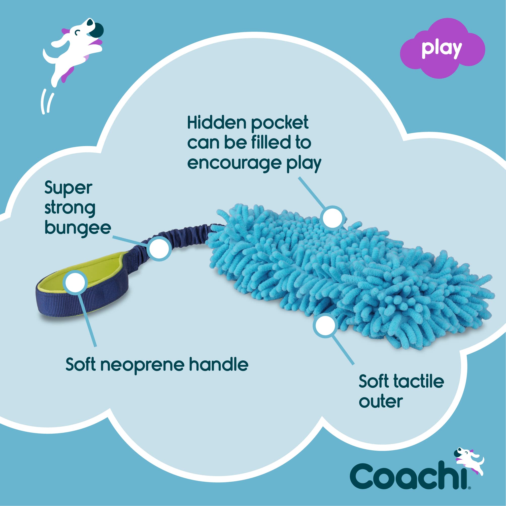 Coachi Tuggi Hide Interactive Dog Chew Toy - Strong Bungee & Neoprene Handle | Navy, Lime, Light Blue 3