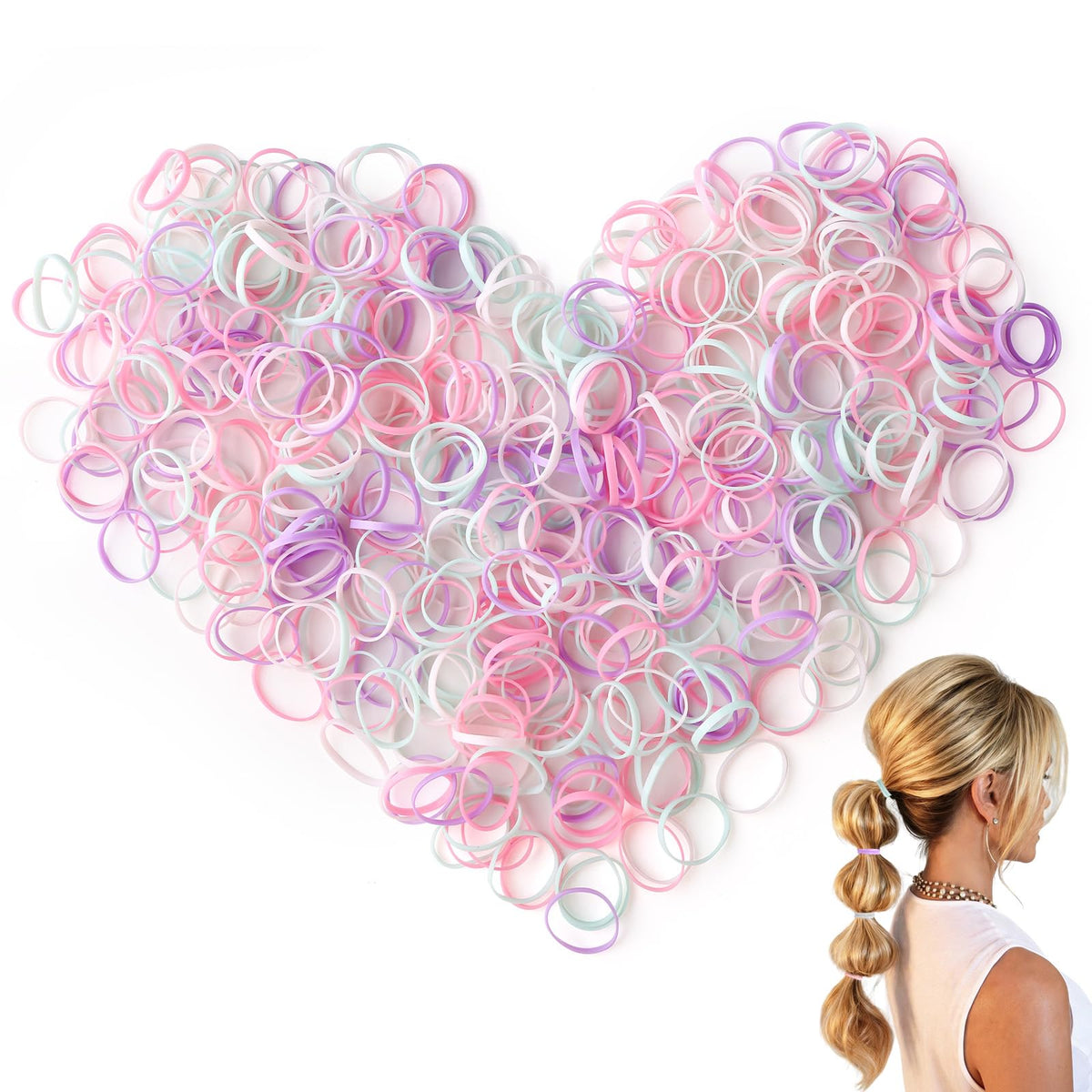 Admygo Thin Hair Elastics - 500 Multicolour Rubber Bands