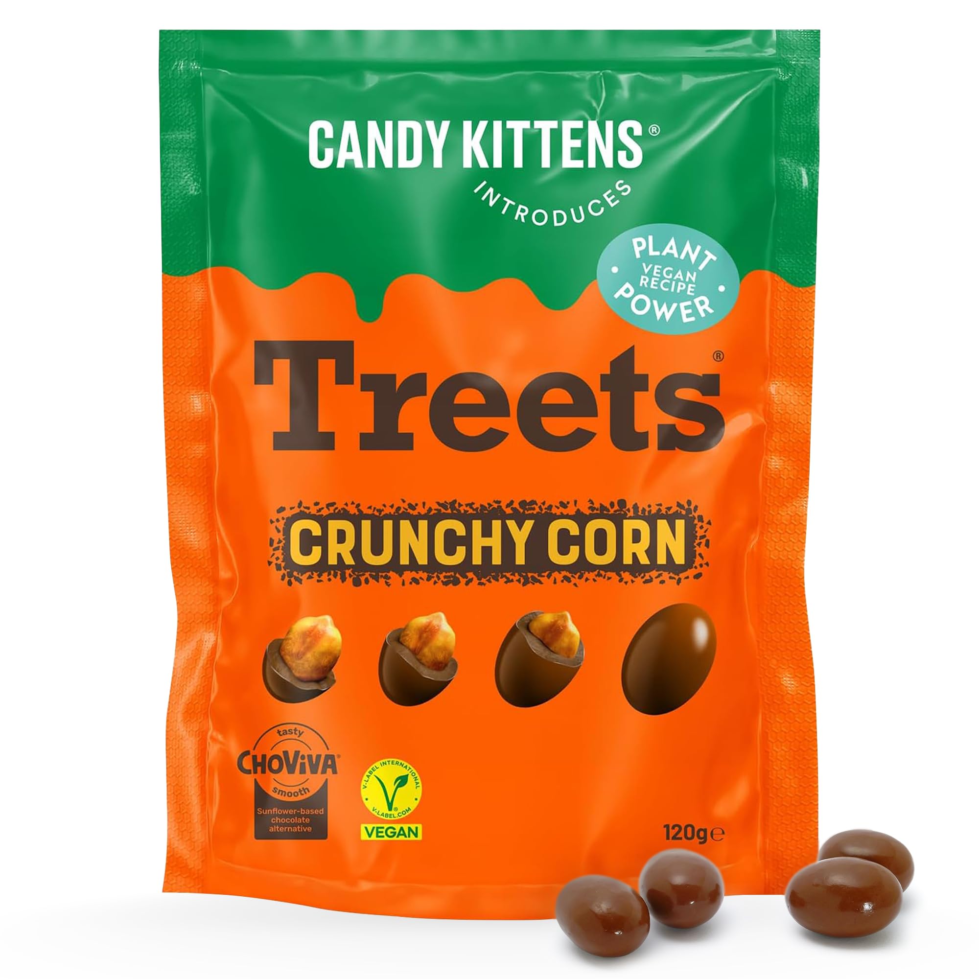 CANDY KITTENS Crunchy Treets Vegan Chocolate Covered Crunchy Corn | 120g Pack of 1 1
