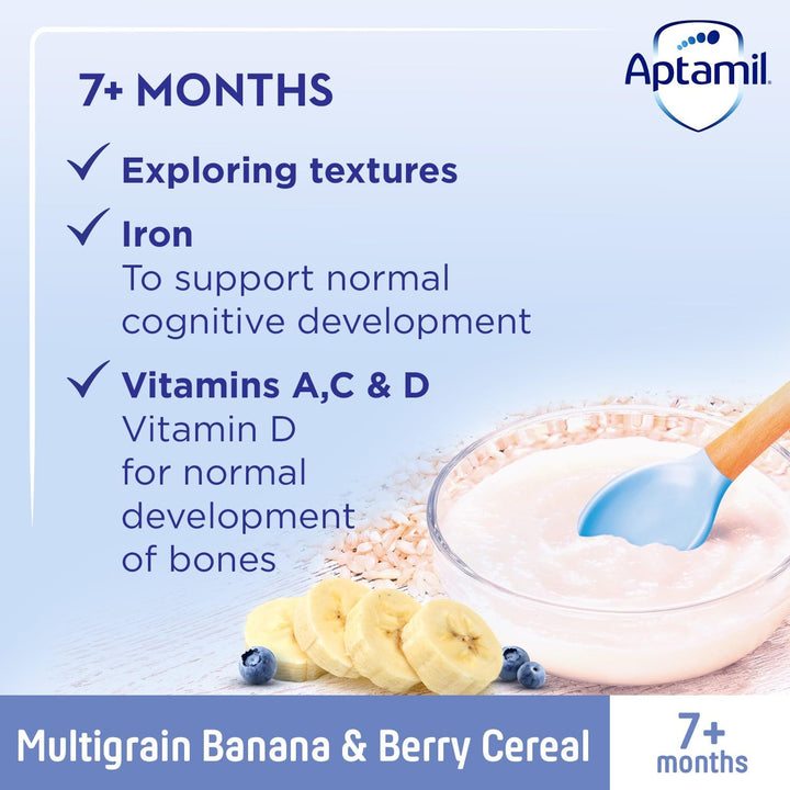 Aptamil Multigrain Banana & Berry Porridge Baby Food Cereal, 7+ Months, 200g