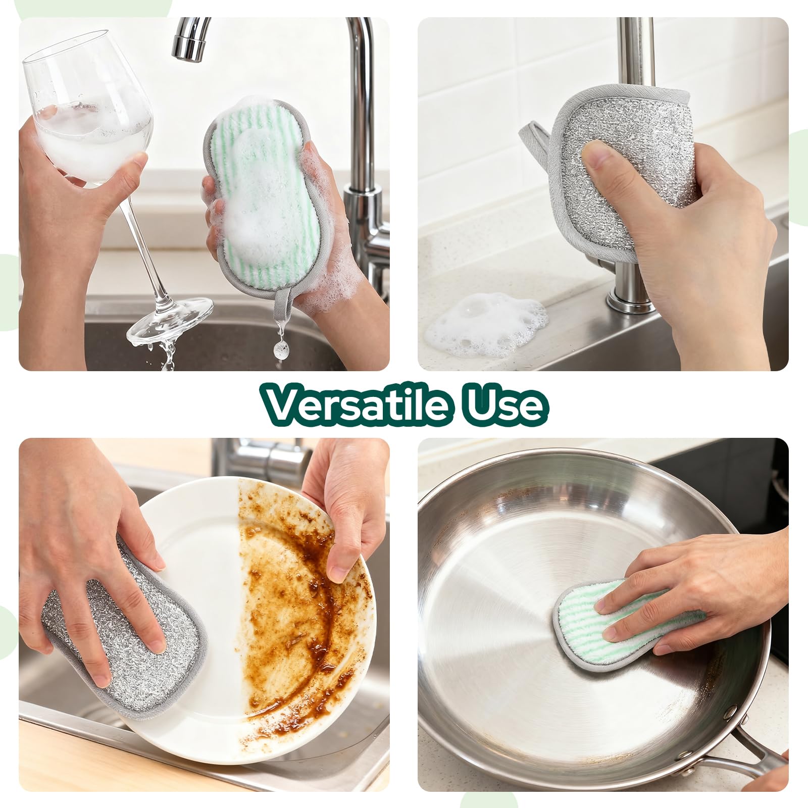Euqvunn 8 Pack Dual-Sided Kitchen Cleaning Sponges | Non-Scratch, High-Density 8
