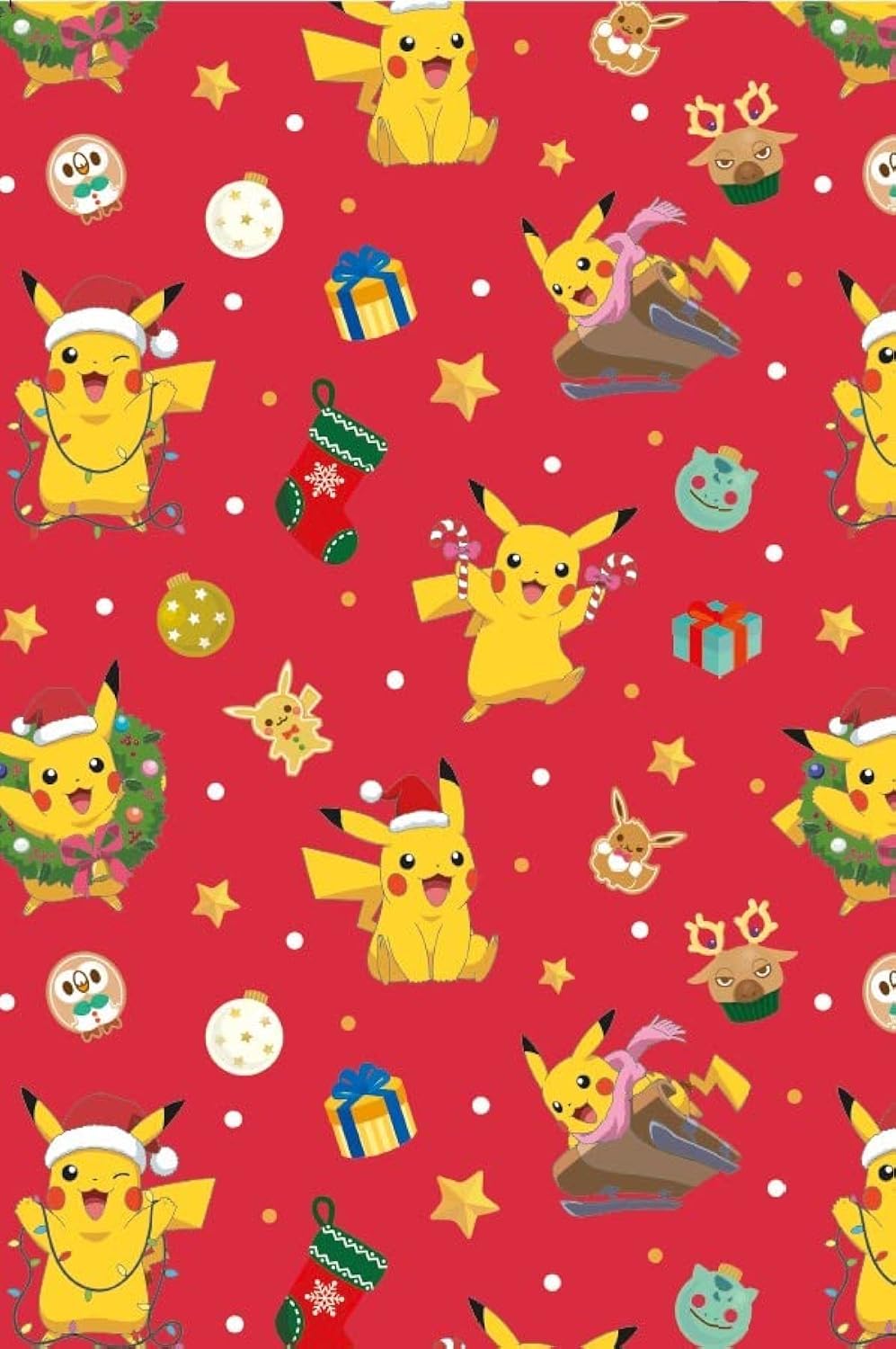 Danilo Promotions Pokemon Christmas Wrapping Paper - 4 Sheets, Pikachu Design | 70cm x 50cm