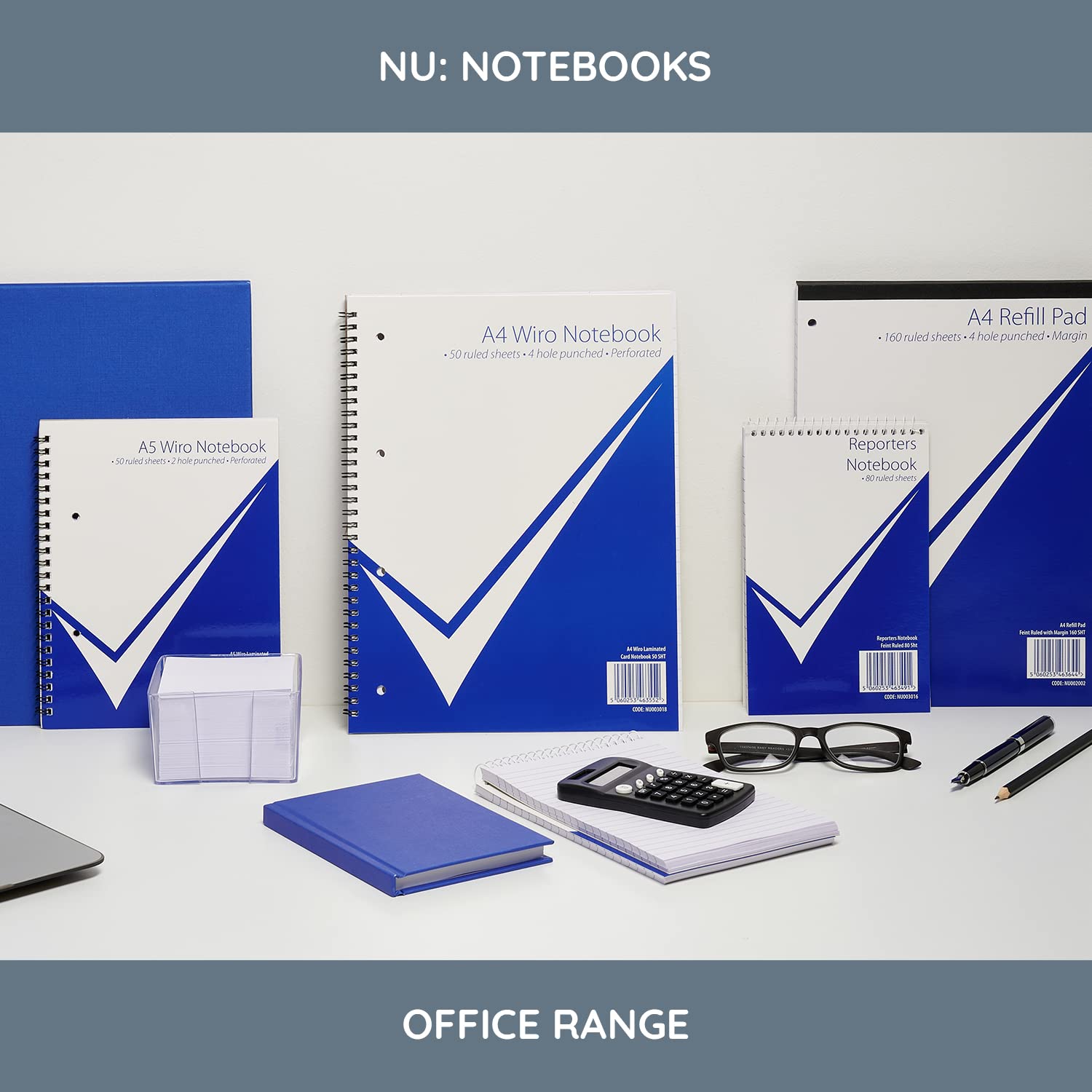 nu: Office Range A4 Refill Pad | 320 Pages | 60gsm Feint Ruled White Paper | Perforated 6
