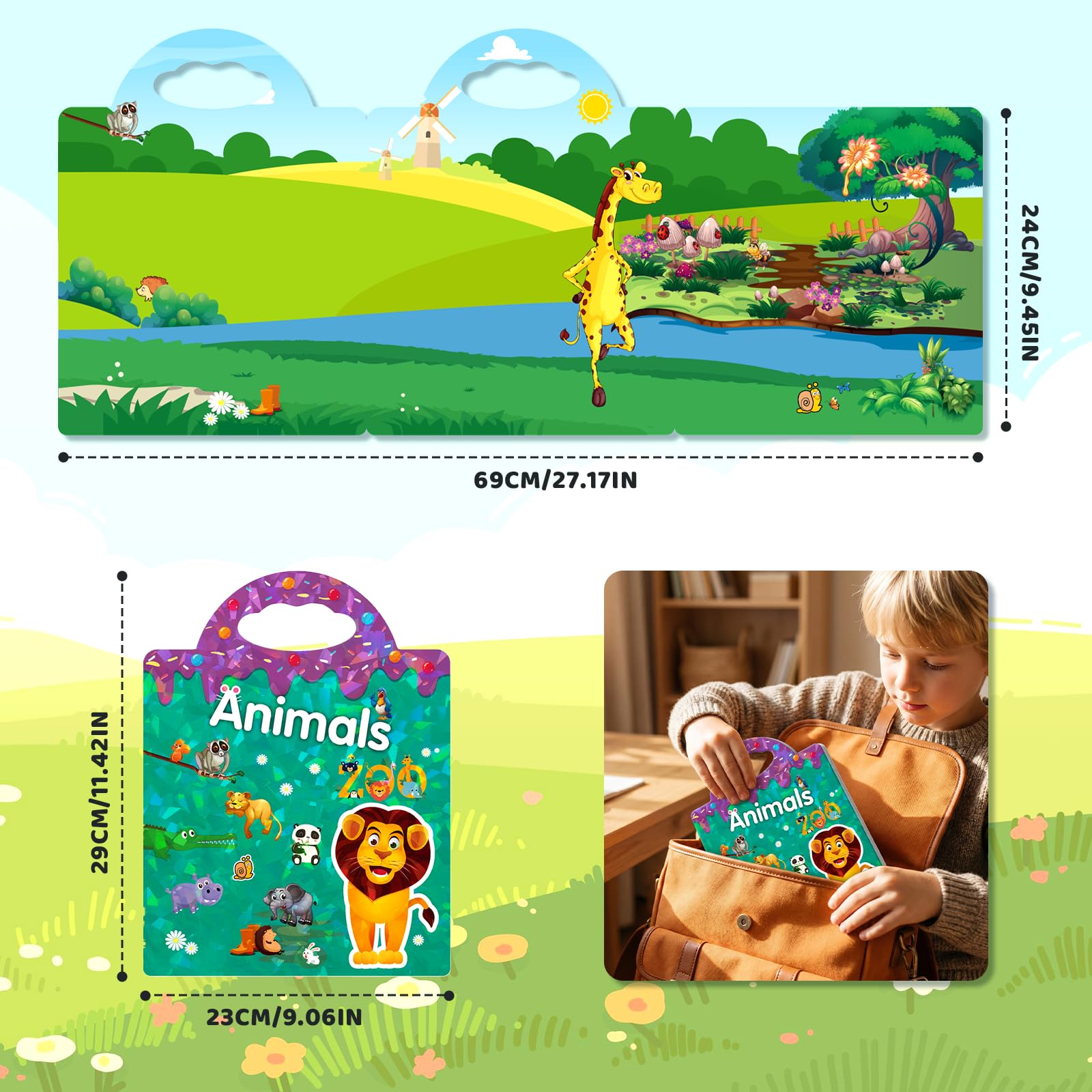 GUYUCOM Reusable Sticker Books - 4 Pack Toddler Travel Toys | Animal, Dinosaur, Space, Vehicles Themes 3