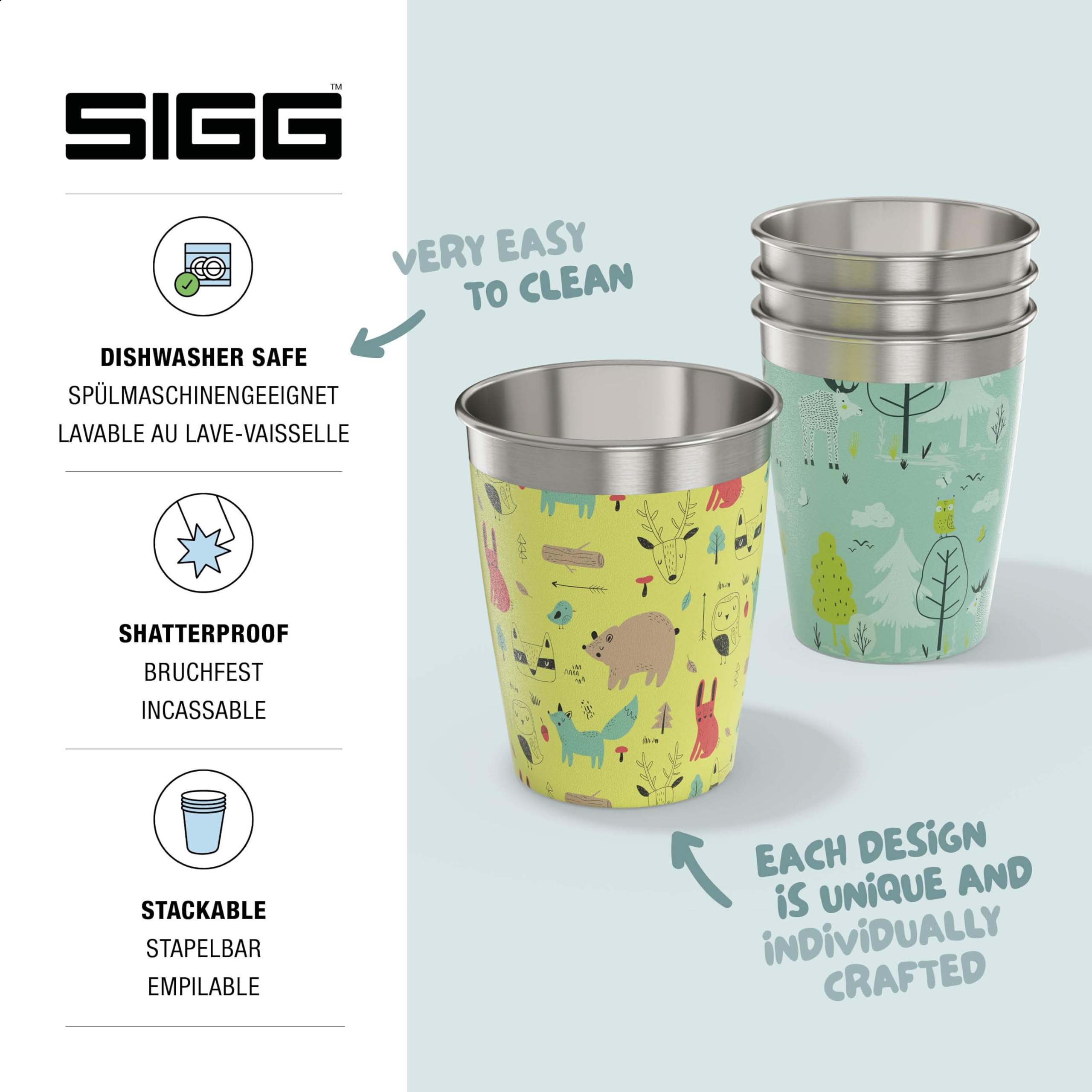 Sigg Kids Stainless Steel Cup Set - 4-Pack with Colorful Designs for Home & On-the-Go 14