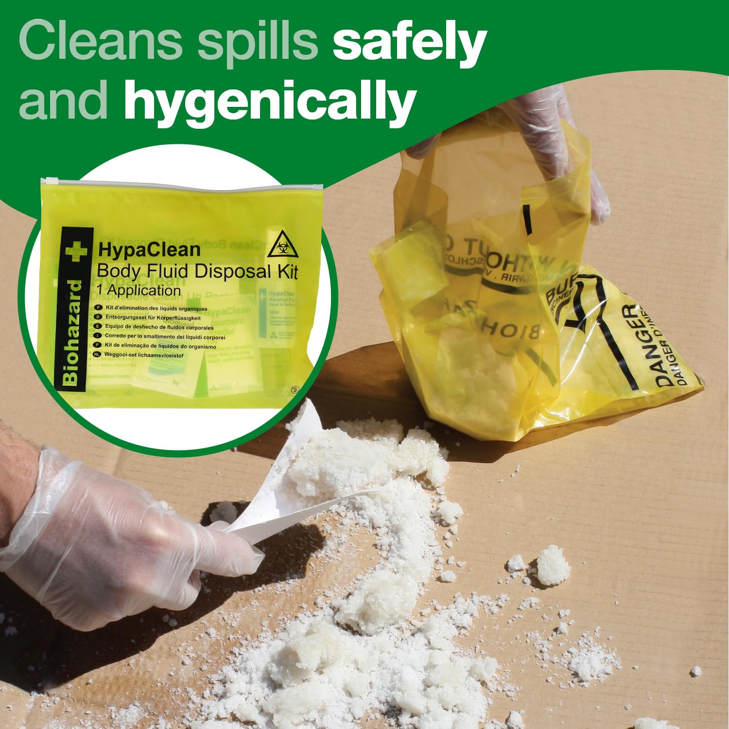 Safety First Aid Group HypaClean Body Fluid Disposal Kit - Single Use, Compact, Yellow 4