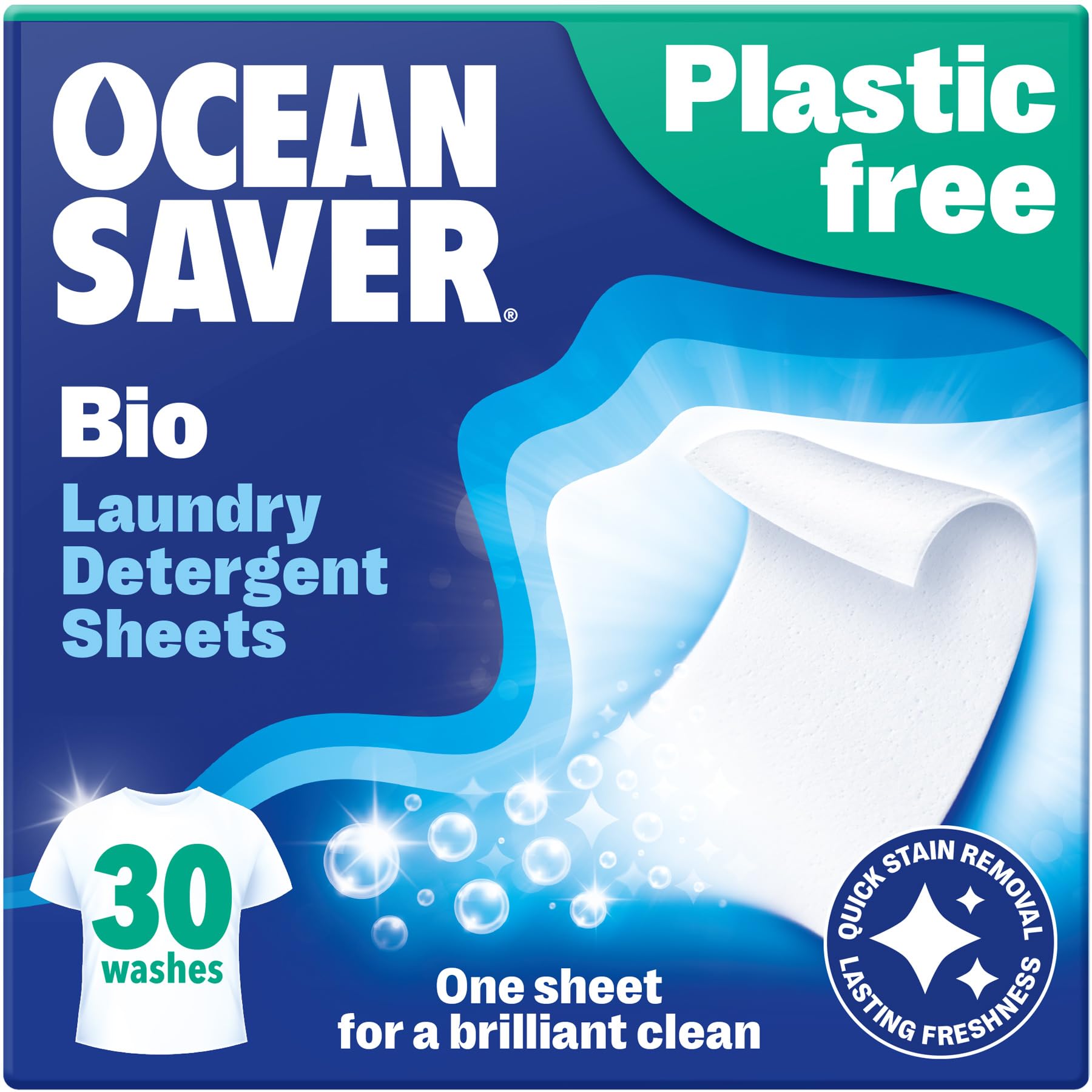 OceanSaver Eco Laundry Detergent Sheets - Ocean Mist Scent | 30 Count | Biodegradable & Plastic Free