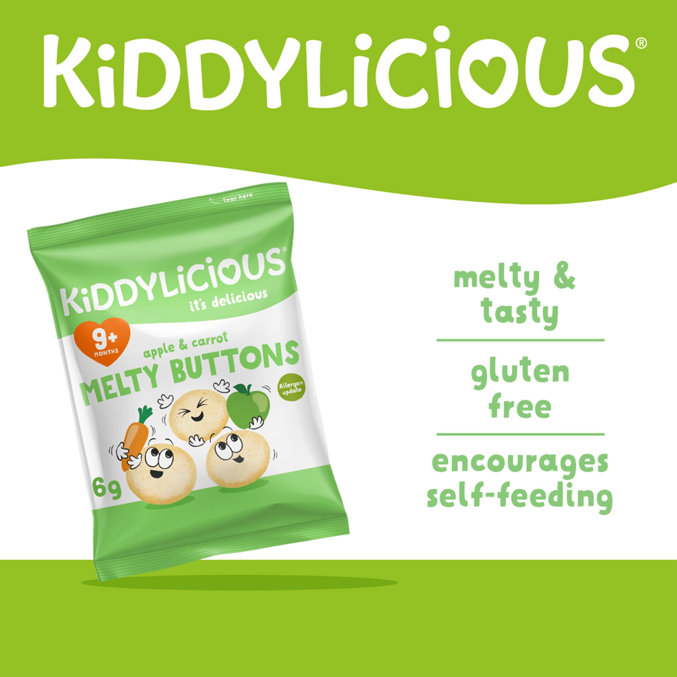 Kiddylicious Apple & Carrot Melty Buttons - Ideal Finger Food for Weaning | Gluten Free, Vegetarian
