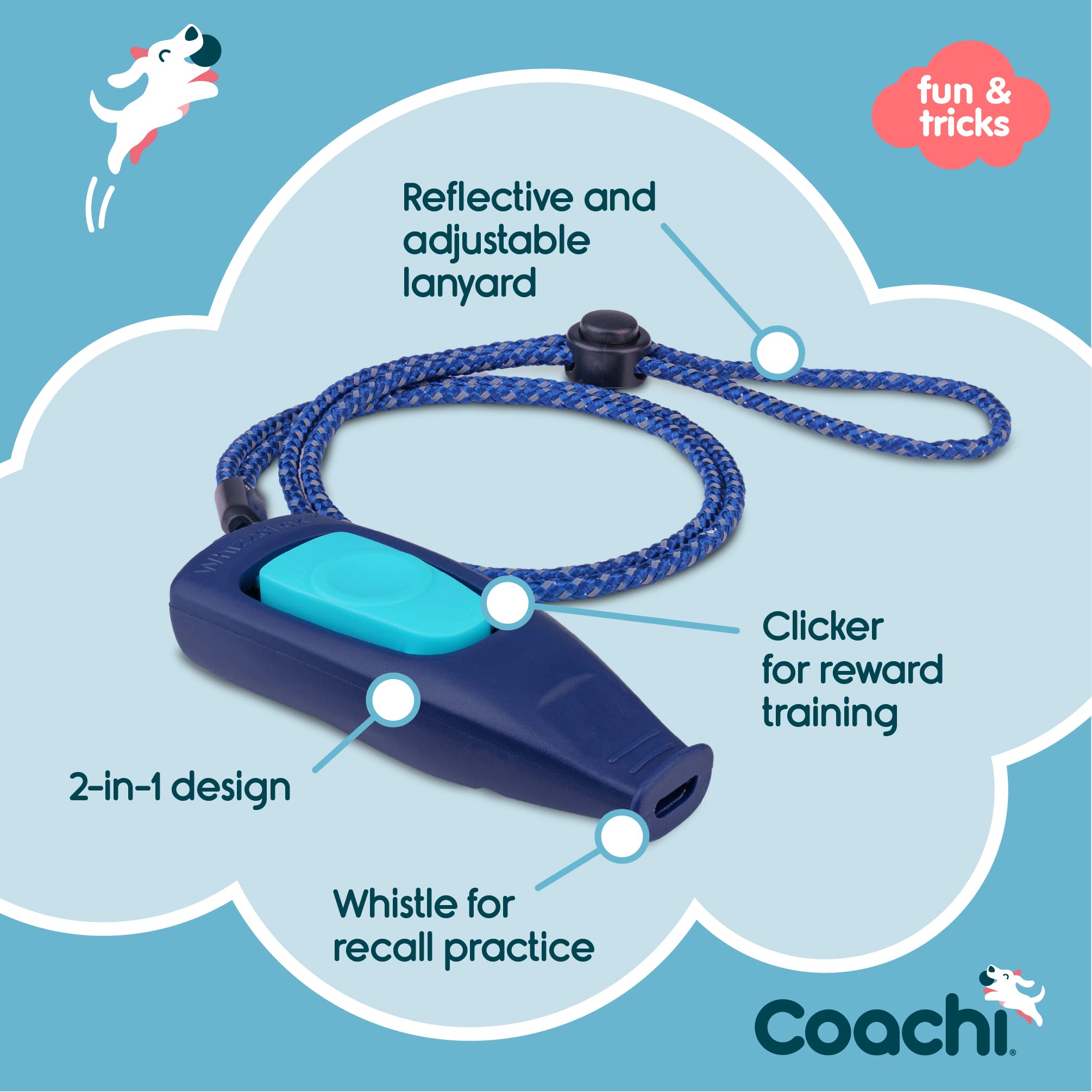 Coachi Whizzclick - 2-in-1 Combined Clicker and Whistle for Dog Training | Navy/Light Blue 3
