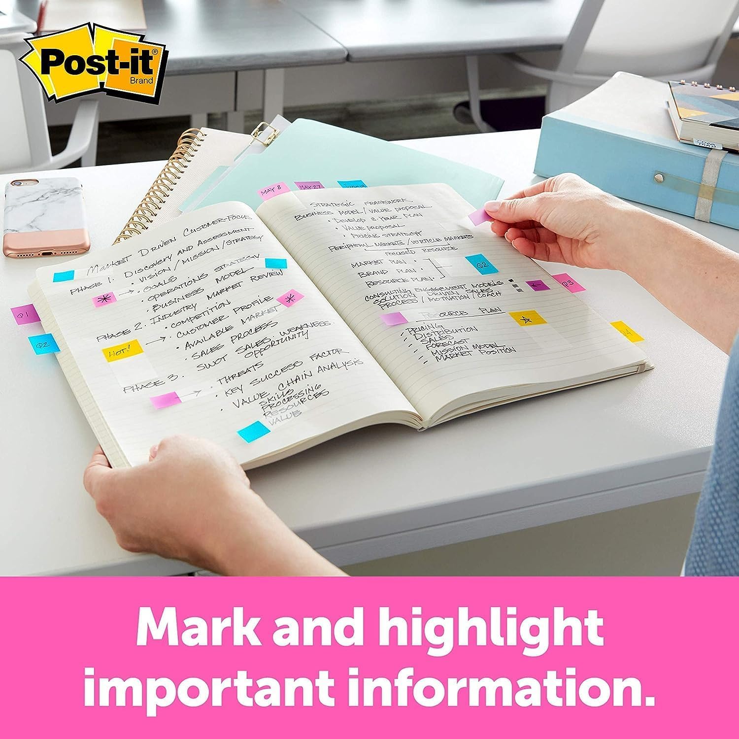 Post-it Index Flags - Medium, Assorted Colours, 10 + 2 FREE Dispensers | Repositionable 3