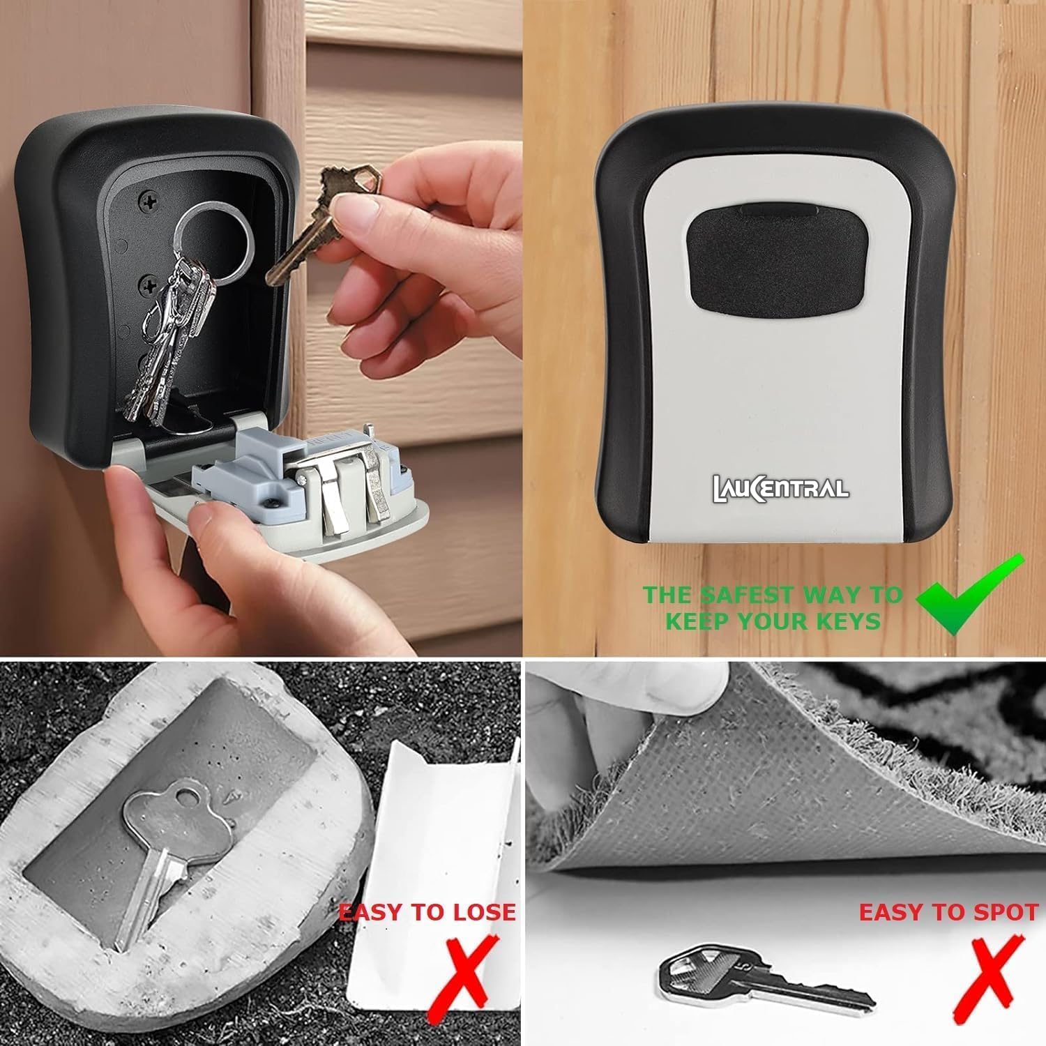 LauCentral Key Safe - 4-Digit Combination Lock | Weatherproof | Wall Mount 6