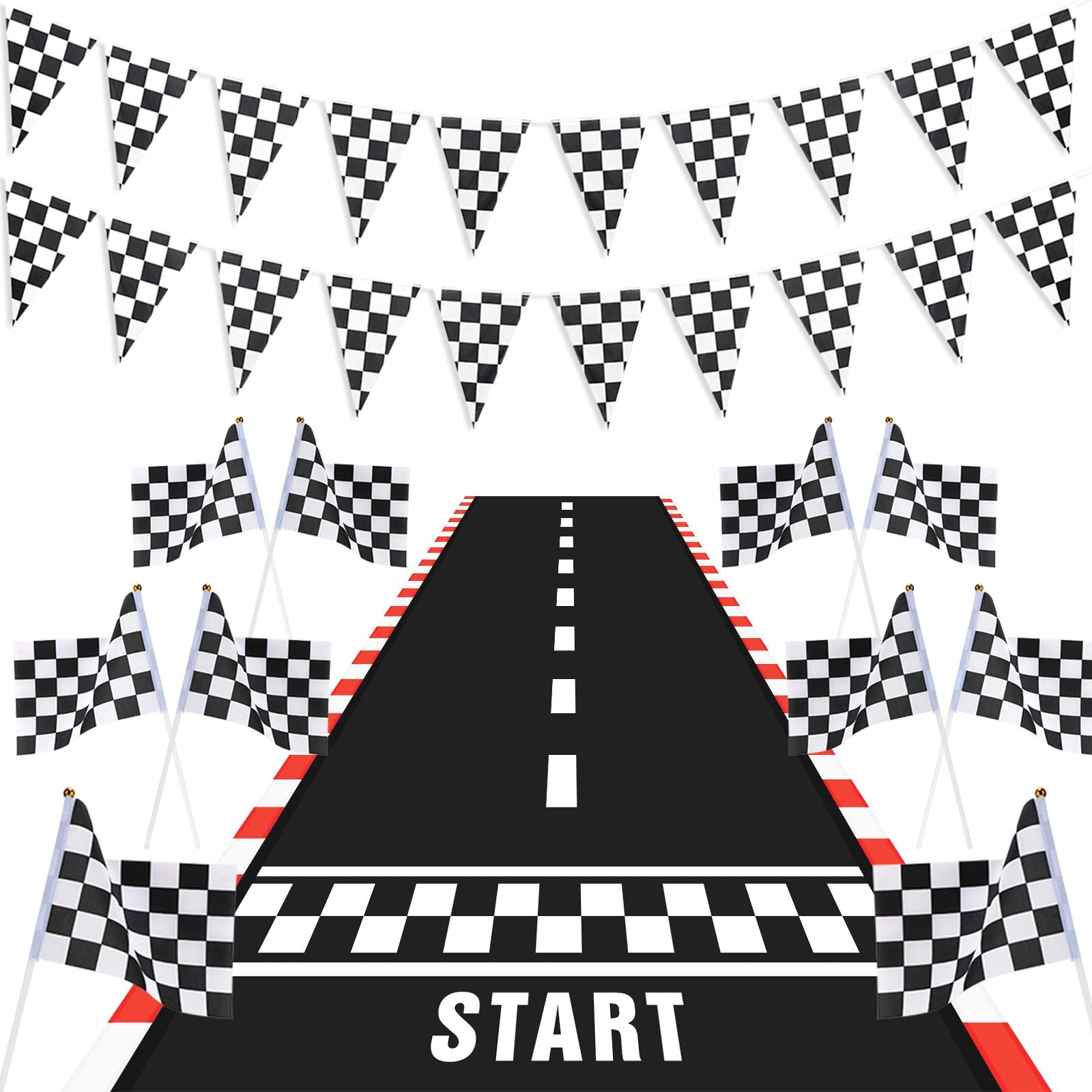 Tatuo Race Car Party Decorations Set - 12 Pieces | Racetrack Mat & Banners | Polyester