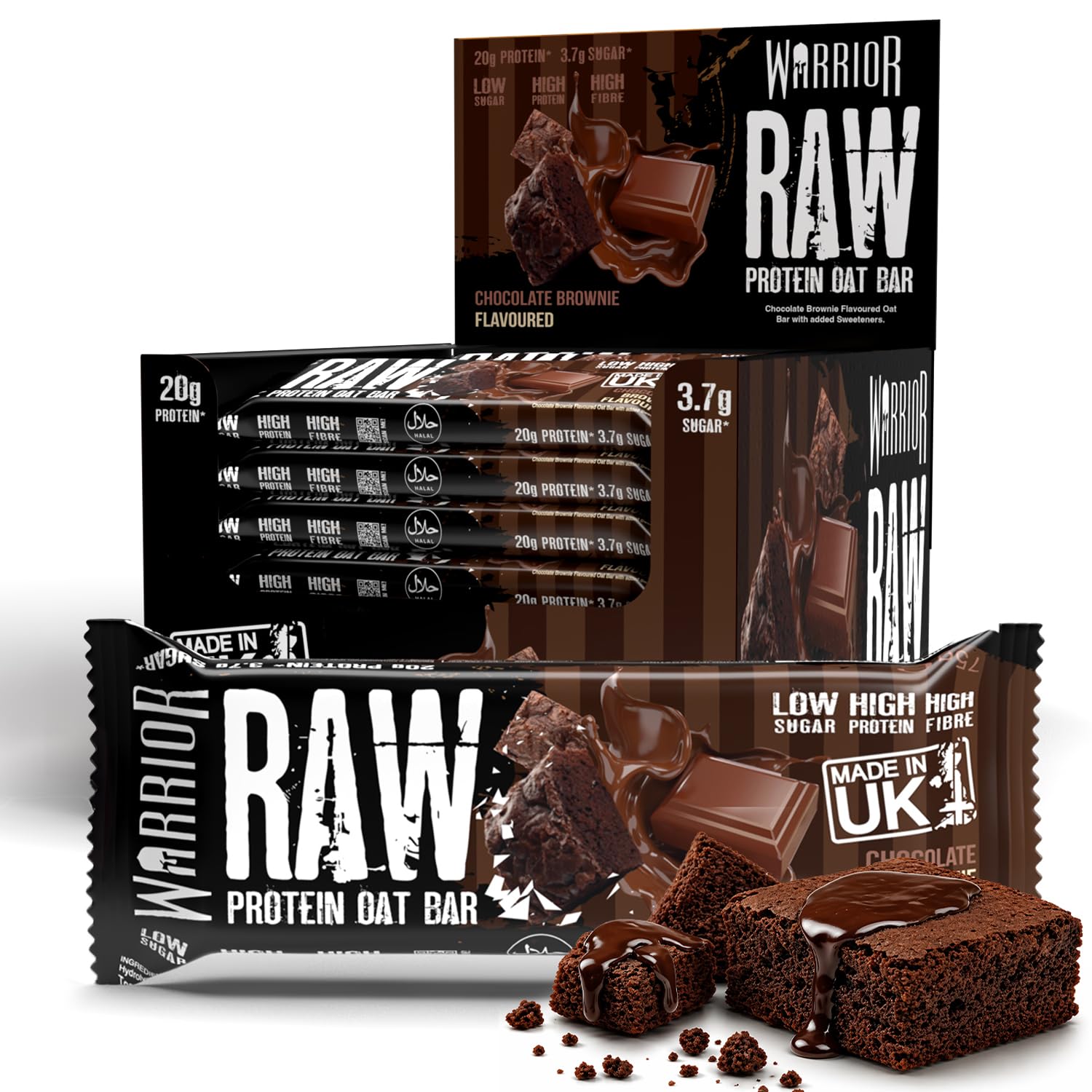 Warrior RAW Protein Bars - 20g Protein Per Bar | Low Sugar | 24 Pack