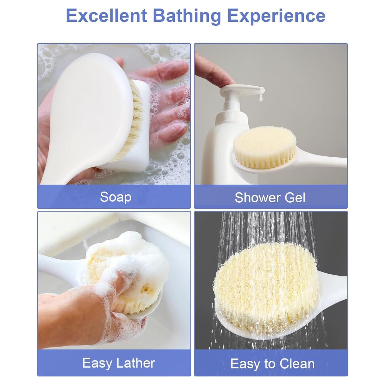 elzle Back Scrubber - 38cm Long Handle, Natural Soft Bristles | Wet/Dry Use 4