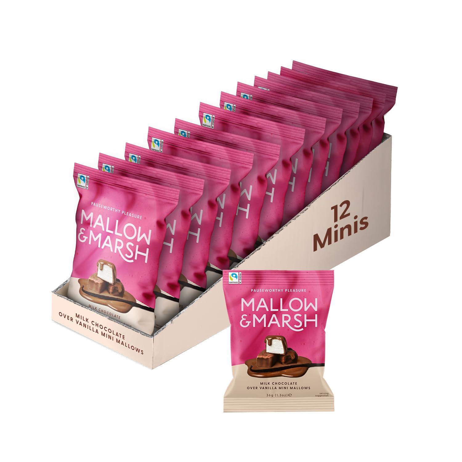 Mallow & Marsh Milk Chocolate Covered Mini Vanilla Marshmallows – 12 x 36g Multipack 1
