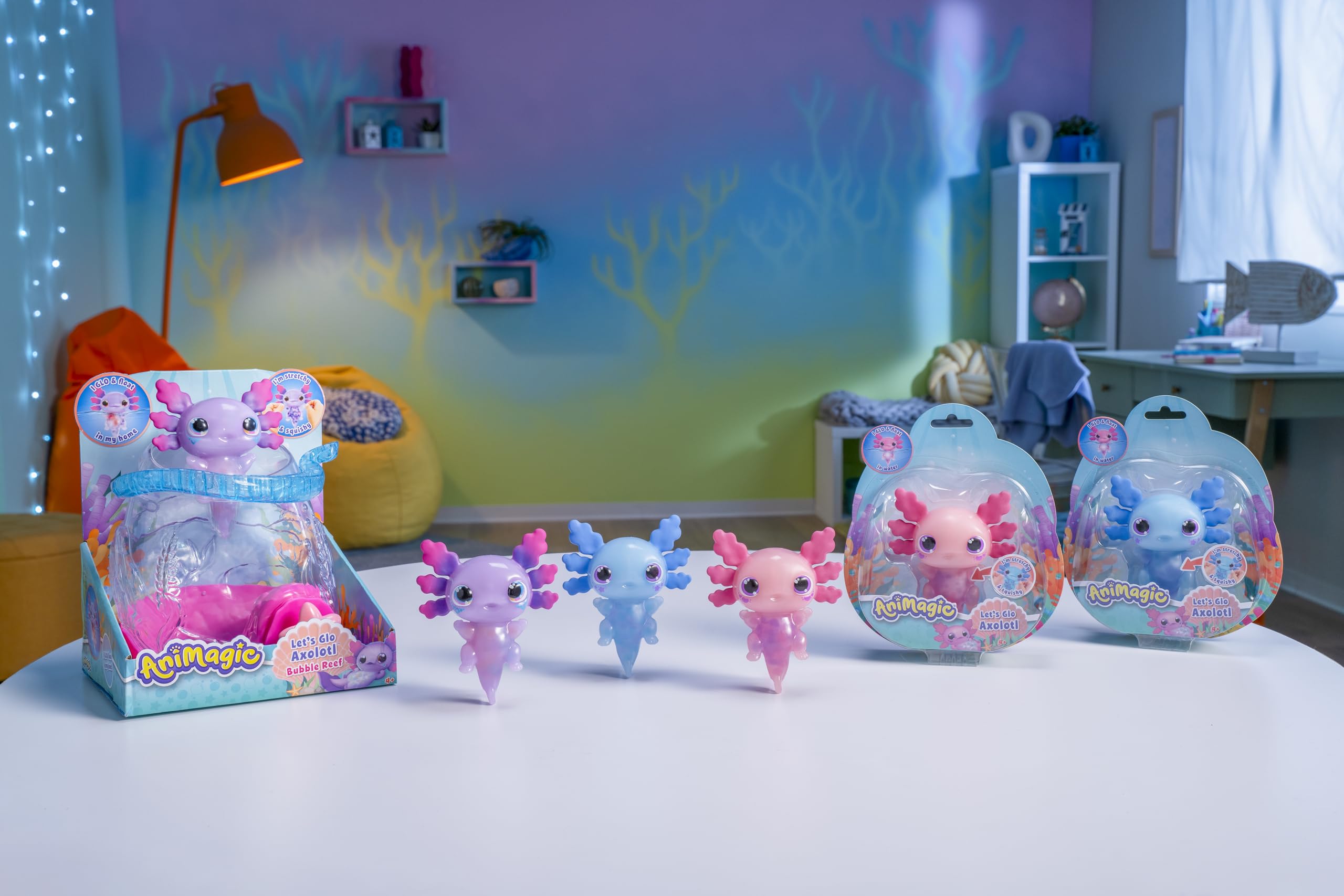 Animagic Let's Glo Axolotl Bubble Reef - Interactive Light-Up Electronic Aquarium Playset