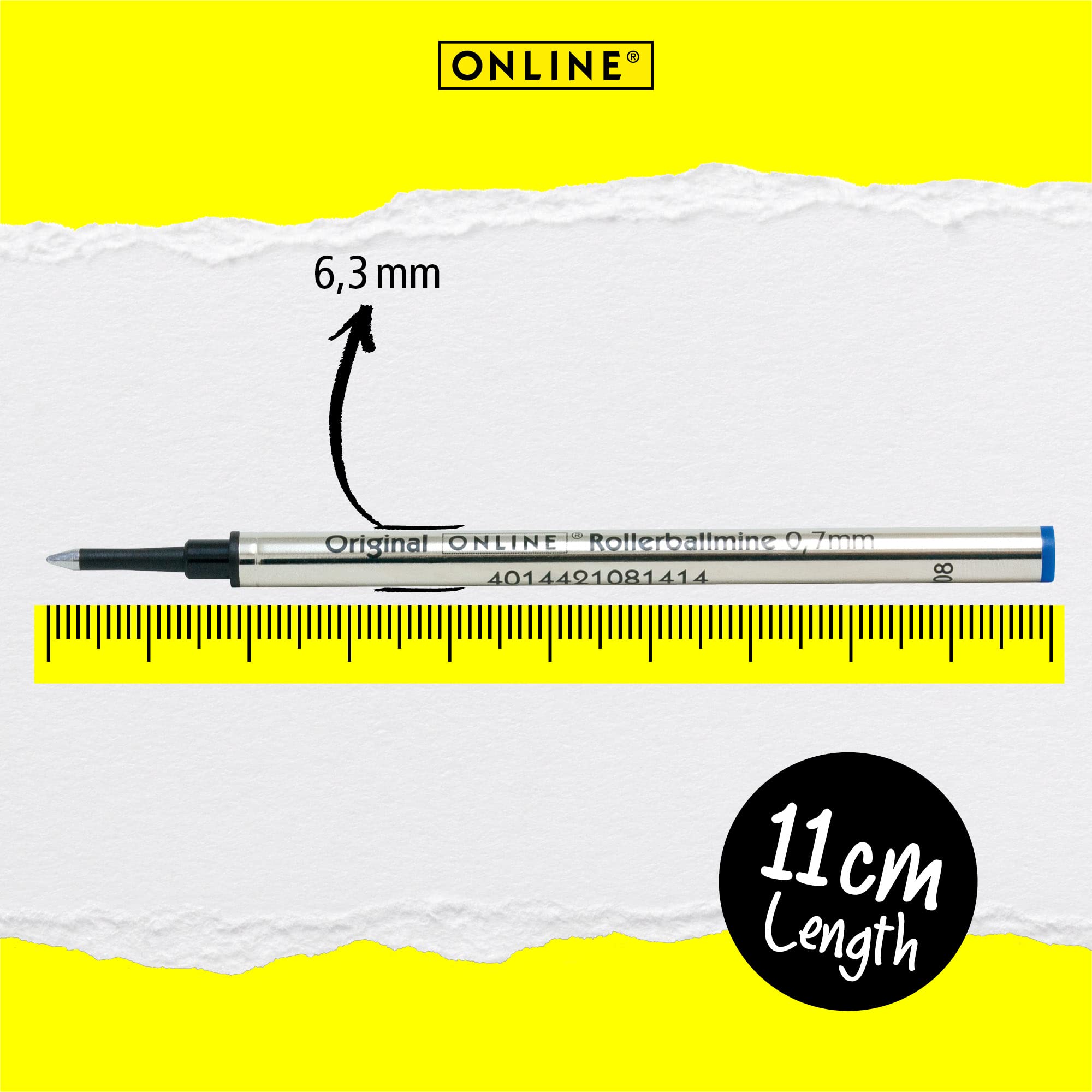 Online Rollerball Pen Refill - 0.7mm Line Width, Blue Ink, ISO 14145-2 Certified | Metal Housing 7