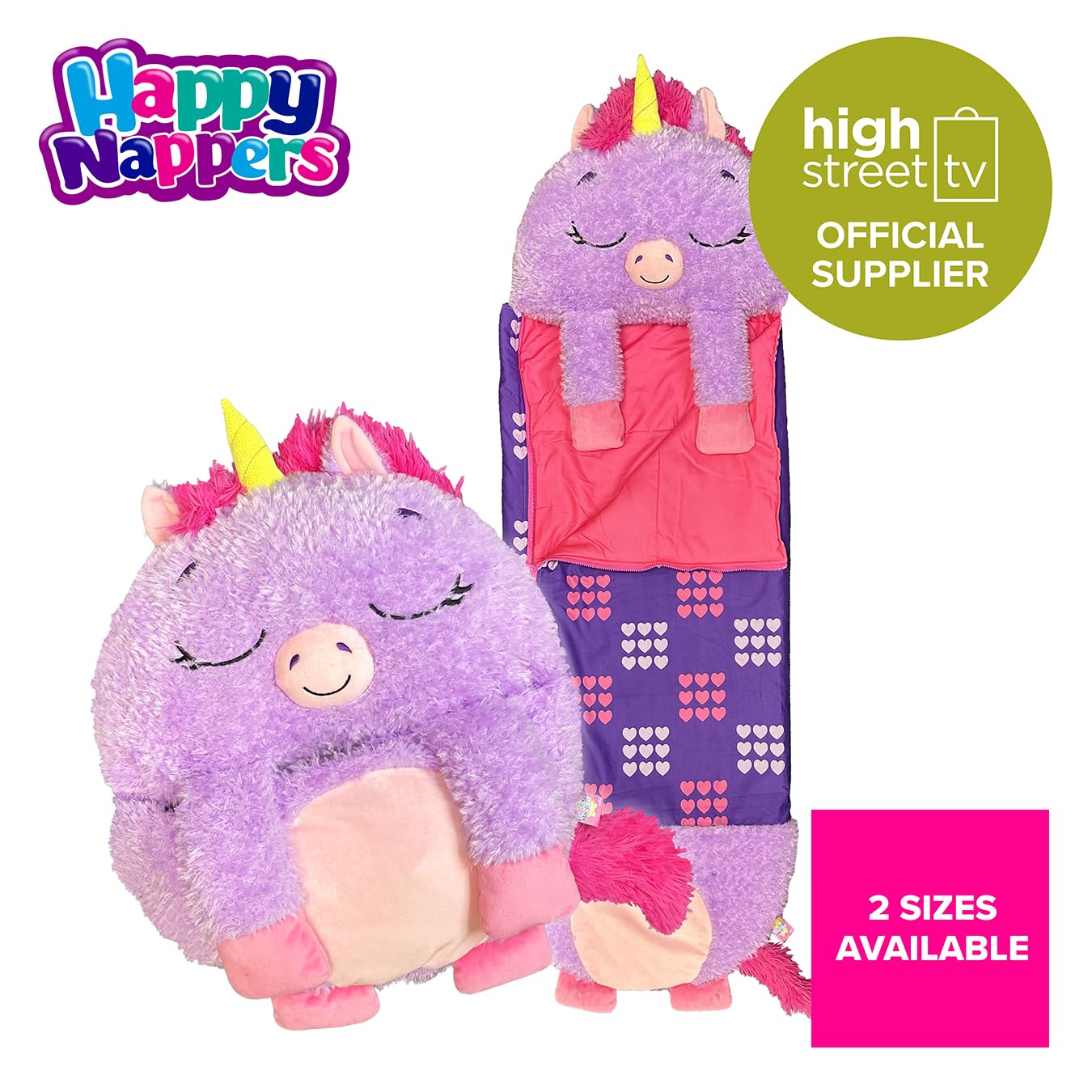 Happy Nappers Kids Sleeping Bag - Purple Unicorn - 2-in-1 Plush Toy & Sleeping Bag for Sleepovers & Camping