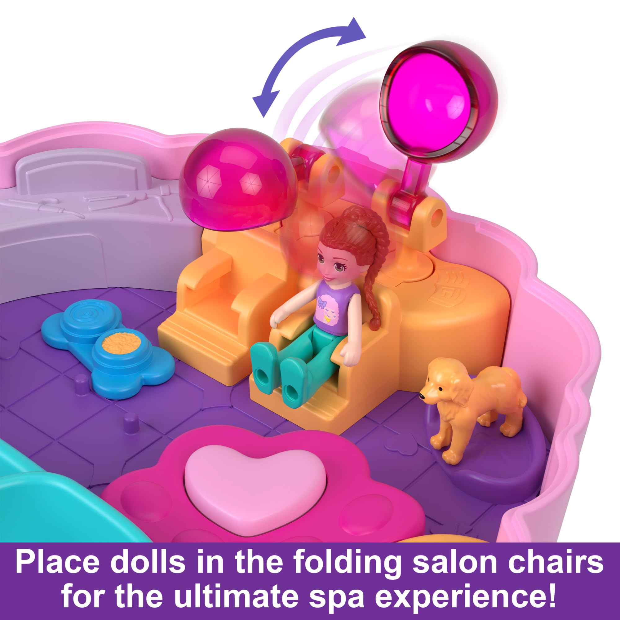 Polly Pocket Groom & Glam Poodle Compact Playset - Water Play & Color-Change Features, Ages 4+ 2