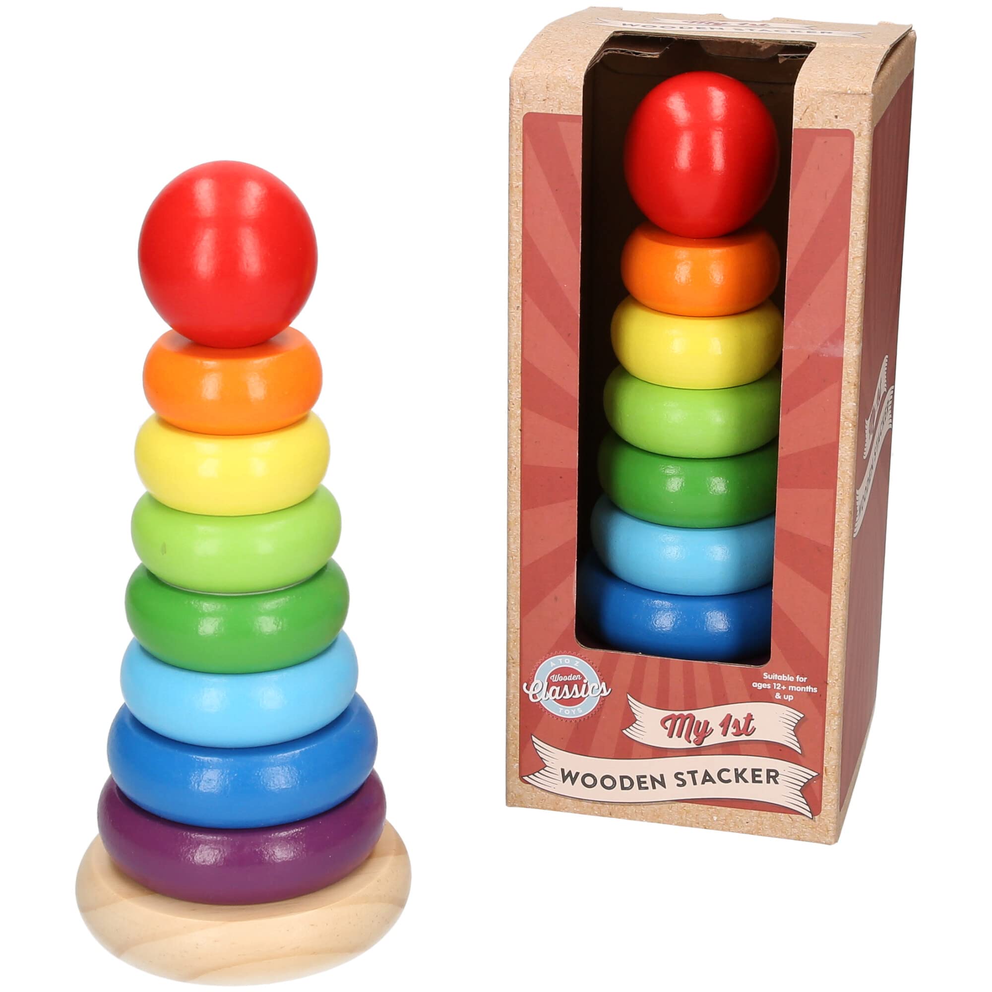 Atoz Wooden Rainbow Stacker Toy - Classic Ring Tower for Ages 12 Months+ 1