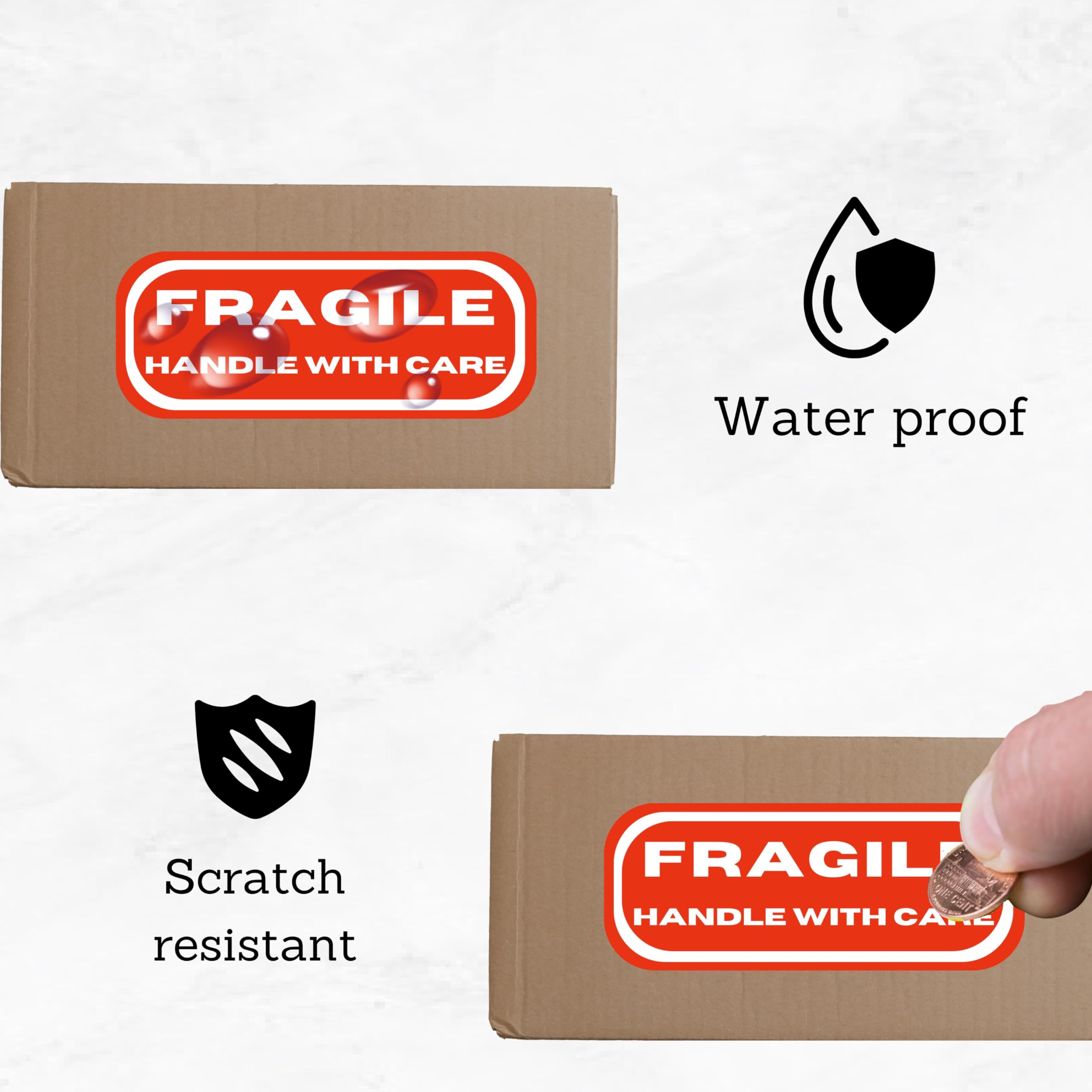 Double Dragon Fragile Stickers - 500 Pack, 1" x 3" Red Warning Labels | Strong Adhesive 2