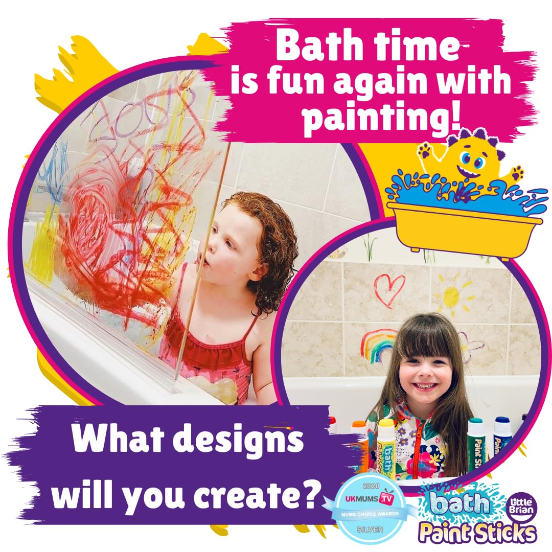 Little Brian Bath Paint Sticks - 6 Pack, Mess-Free, Quick Drying | Assorted Colours 6