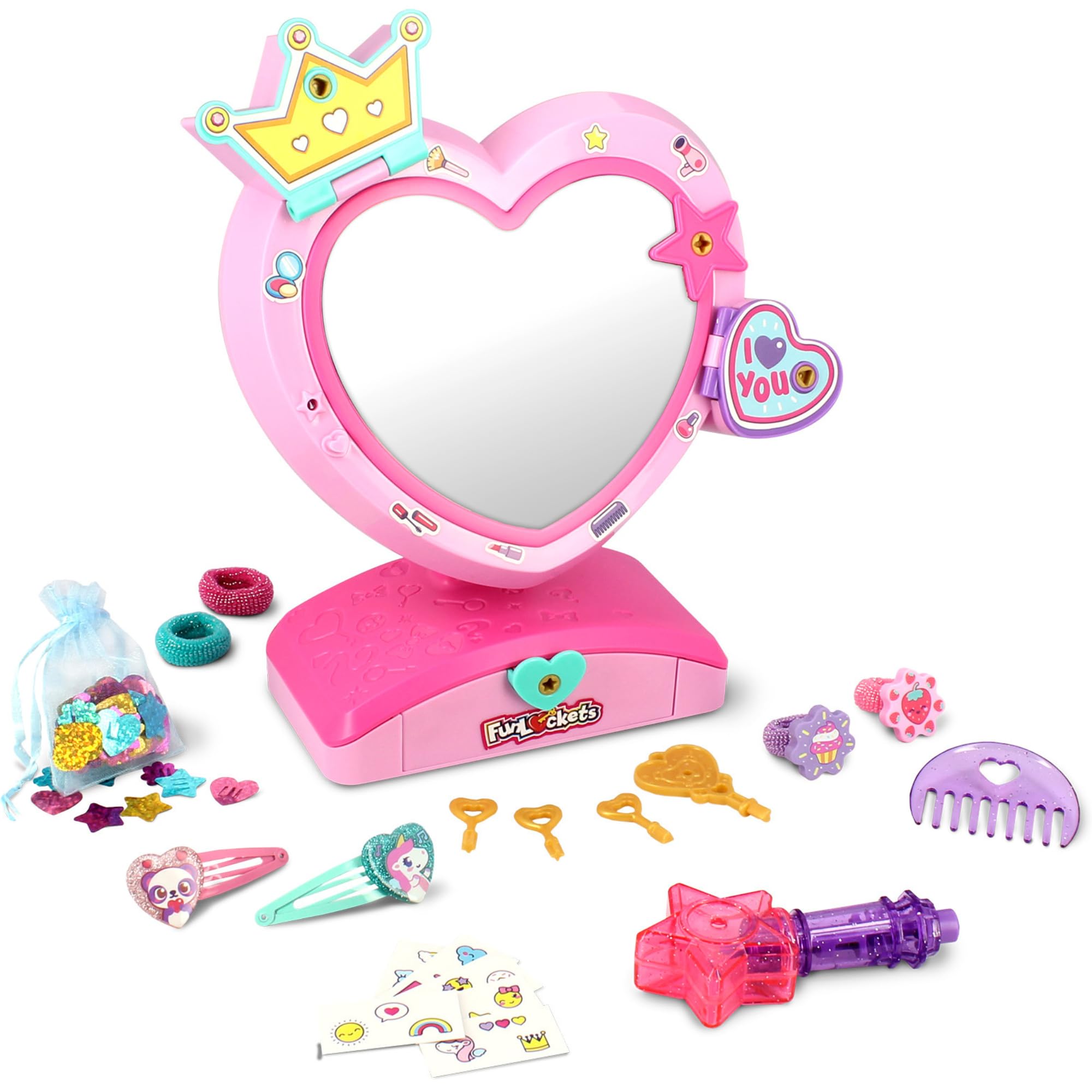 Funlockets Secret Mirror with Hair Shimmers - Tangle-Free Glitter Hair Styling Kit for Kids 1