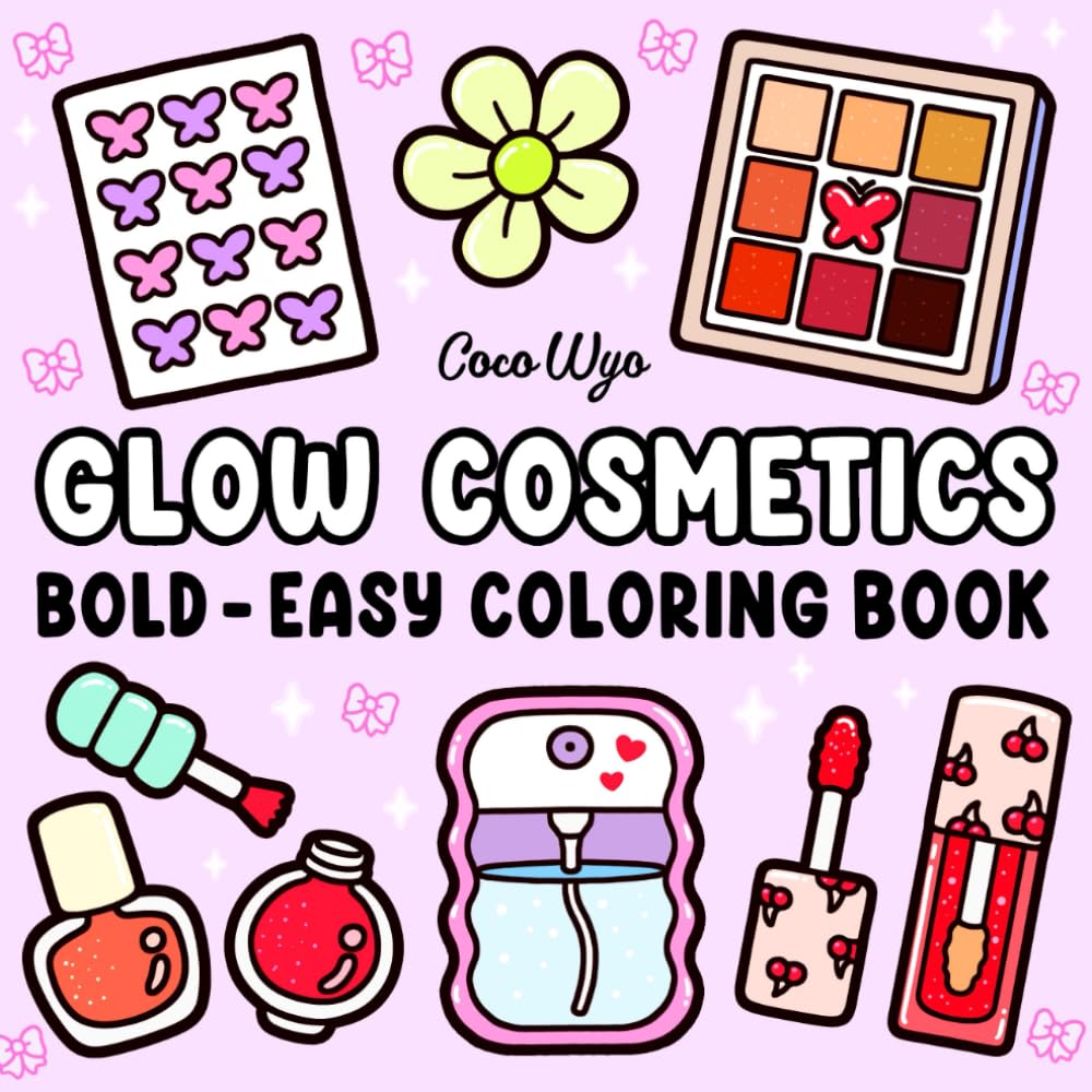 Glow Cosmetics - Coloring Book for Adults and Kids, Bold and Easy, Simple and Fun Designs (8.5 x 8.5 Inches)