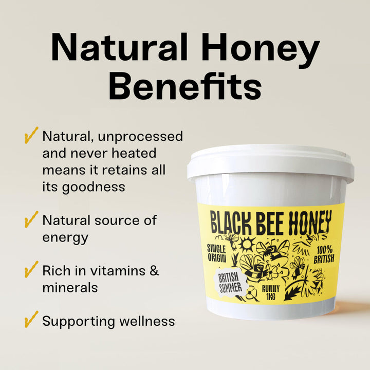 British Summer Honey - Pure and Natural, Single-Origin, Unpasteurised, 1 kg Plastic Tub