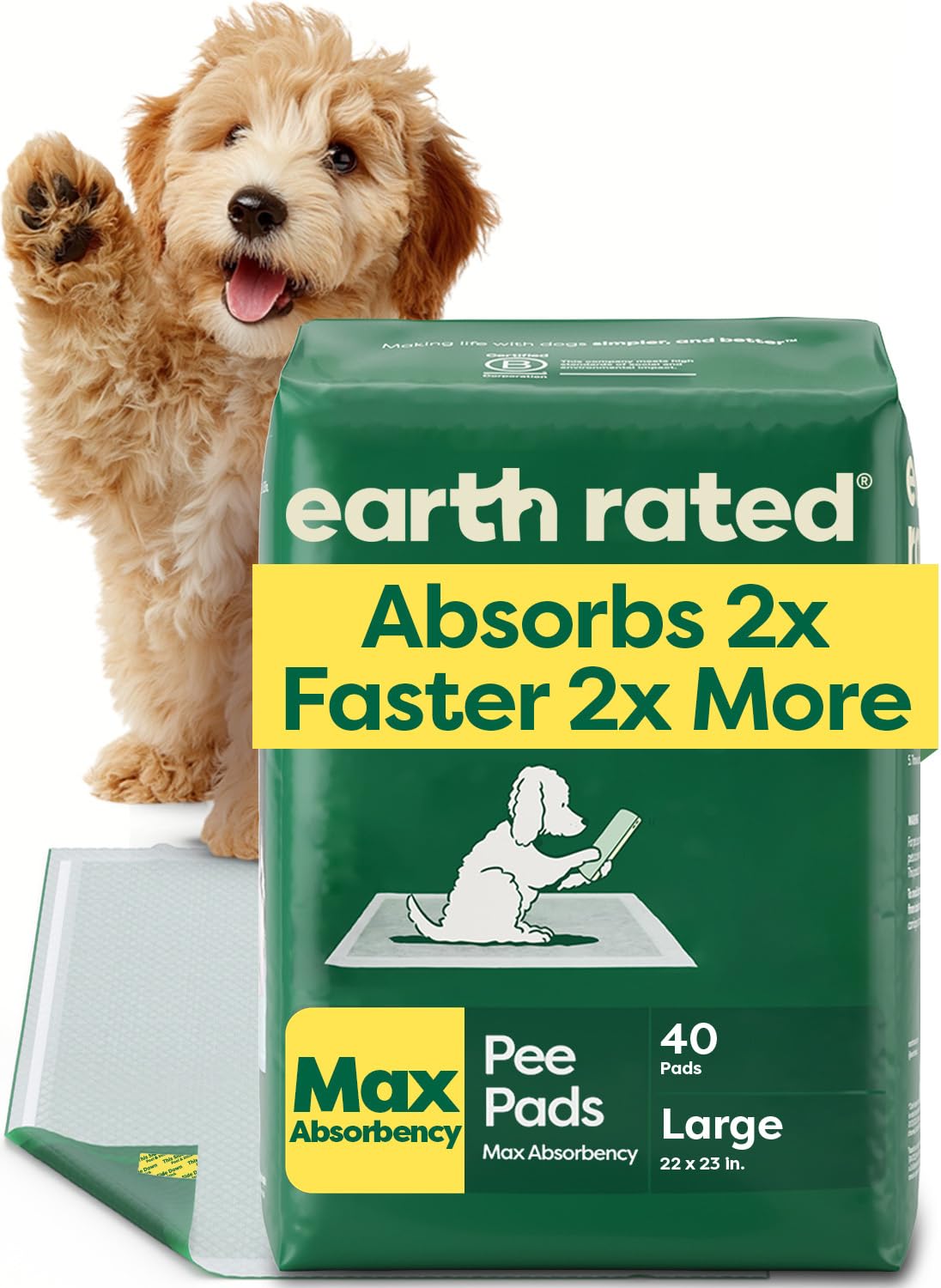 Earth Rated Reusable Training Pads - Max Absorbency 2x More | 40 Count, 40 L Size, Green 1