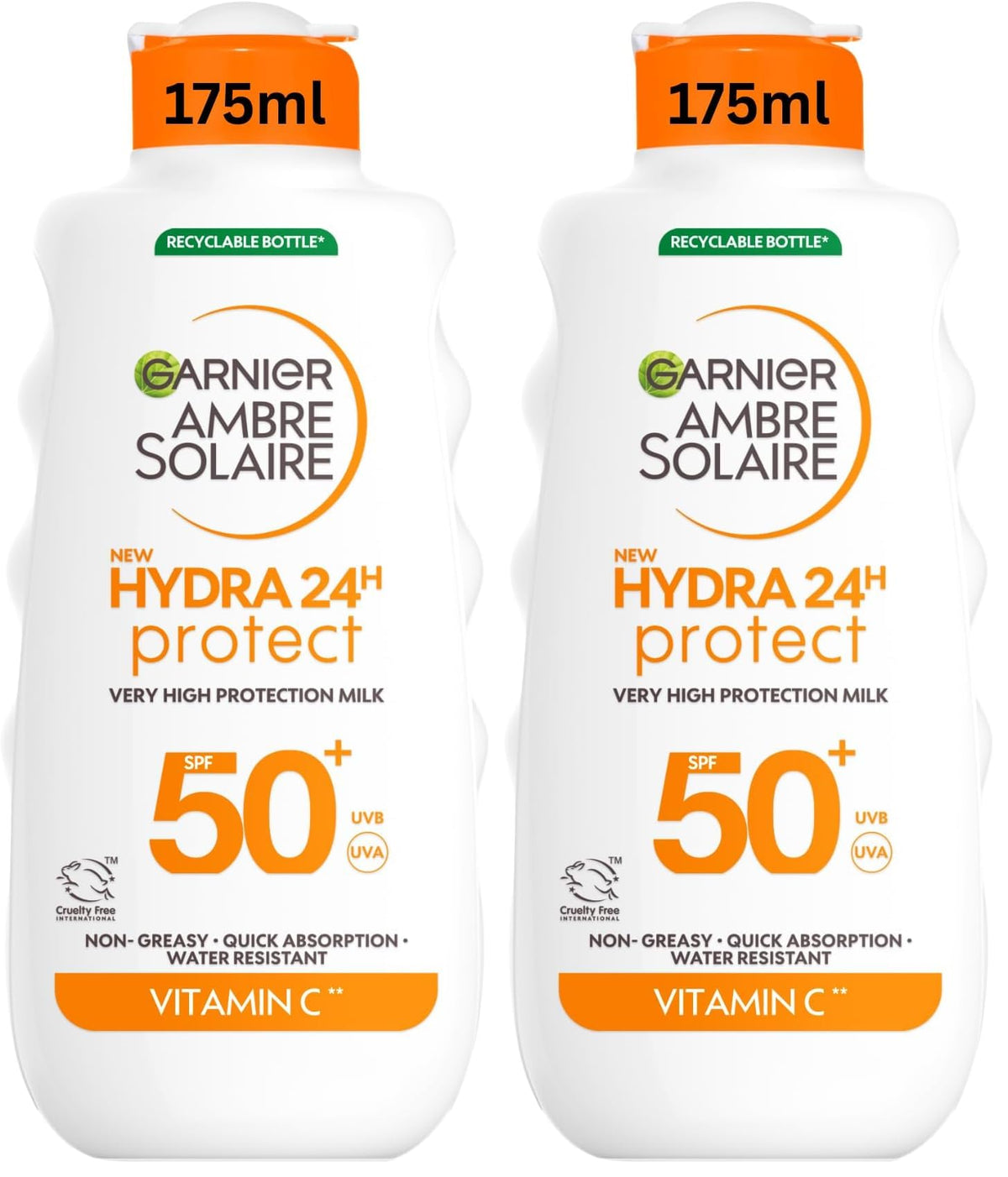 Garnier Ambre Solaire Hydra 24 Hour Protect SPF 50+ Sun Cream - 175 ml (Pack of 2)