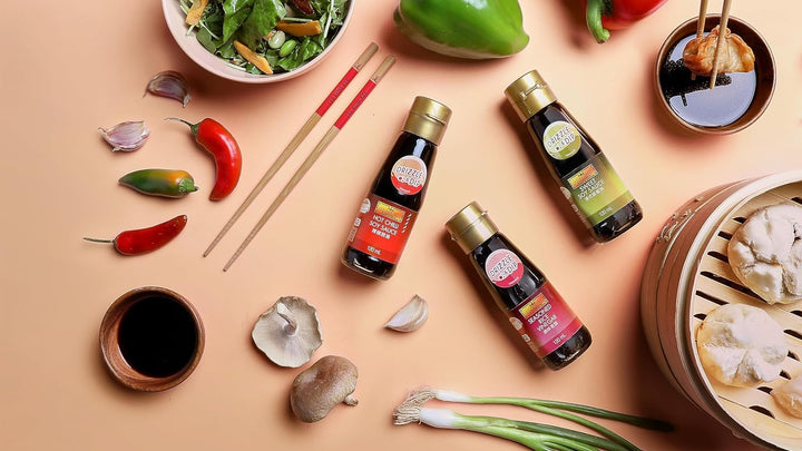 Lee Kum Kee Table Sauce Set – 4×120ml | Oriental Sesame, Hot Chilli, Sweet Soy & Rice Vinegar