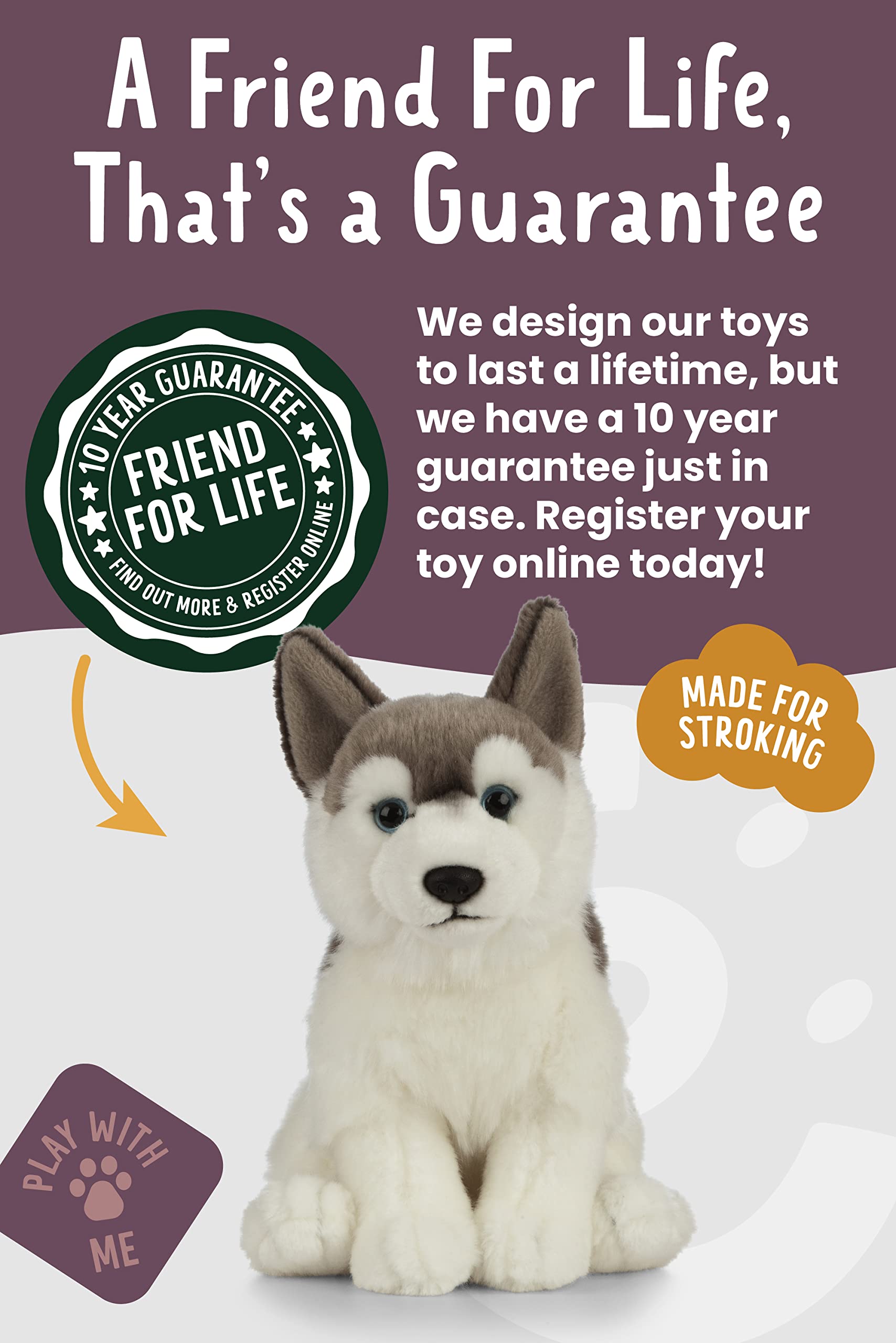 Living Nature Husky Stuffed Animal - Realistic Soft Cuddly Dog Toy, Naturli Eco-Friendly Plush, 21cm 6