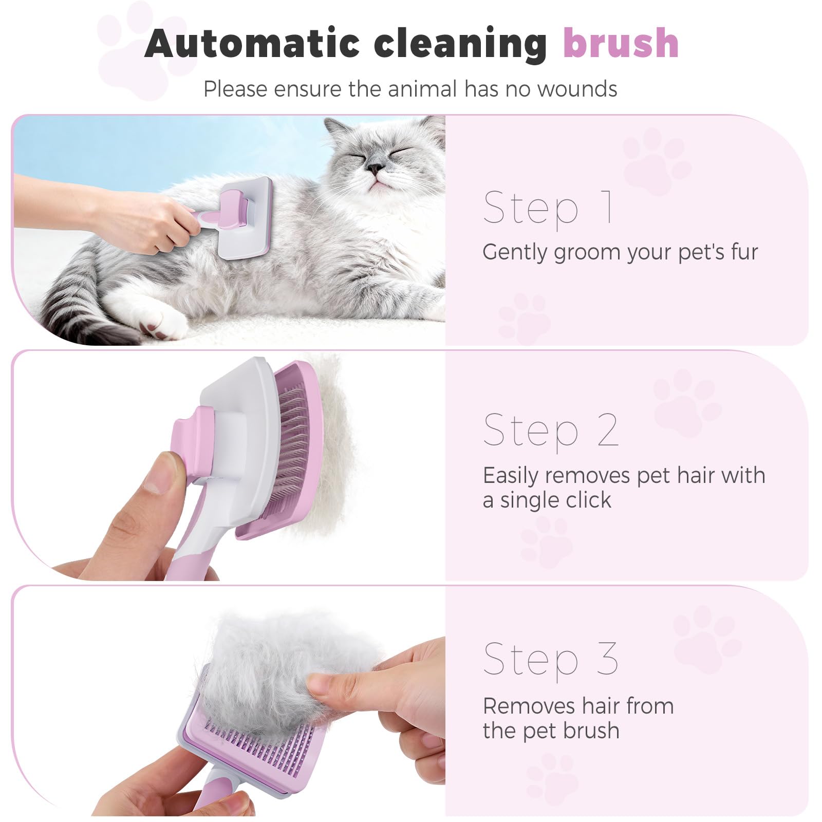 Diboniur Pet Brush - Self-Cleaning | Pink | Reduces Shedding for Long & Short Hair 3