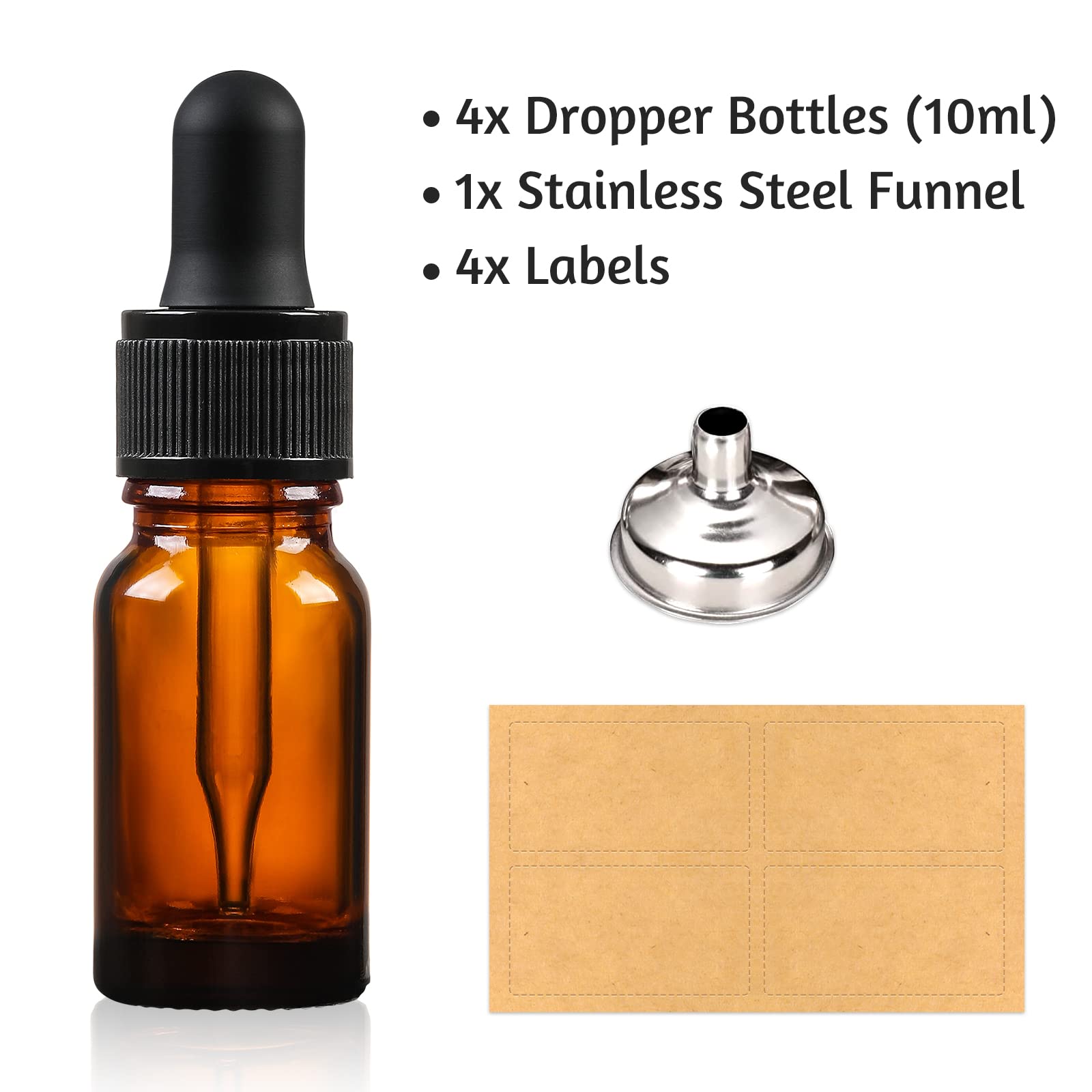 AOZITA 10ml Amber Glass Dropper Bottles - Leakproof, Travel Size | 4 Pack
