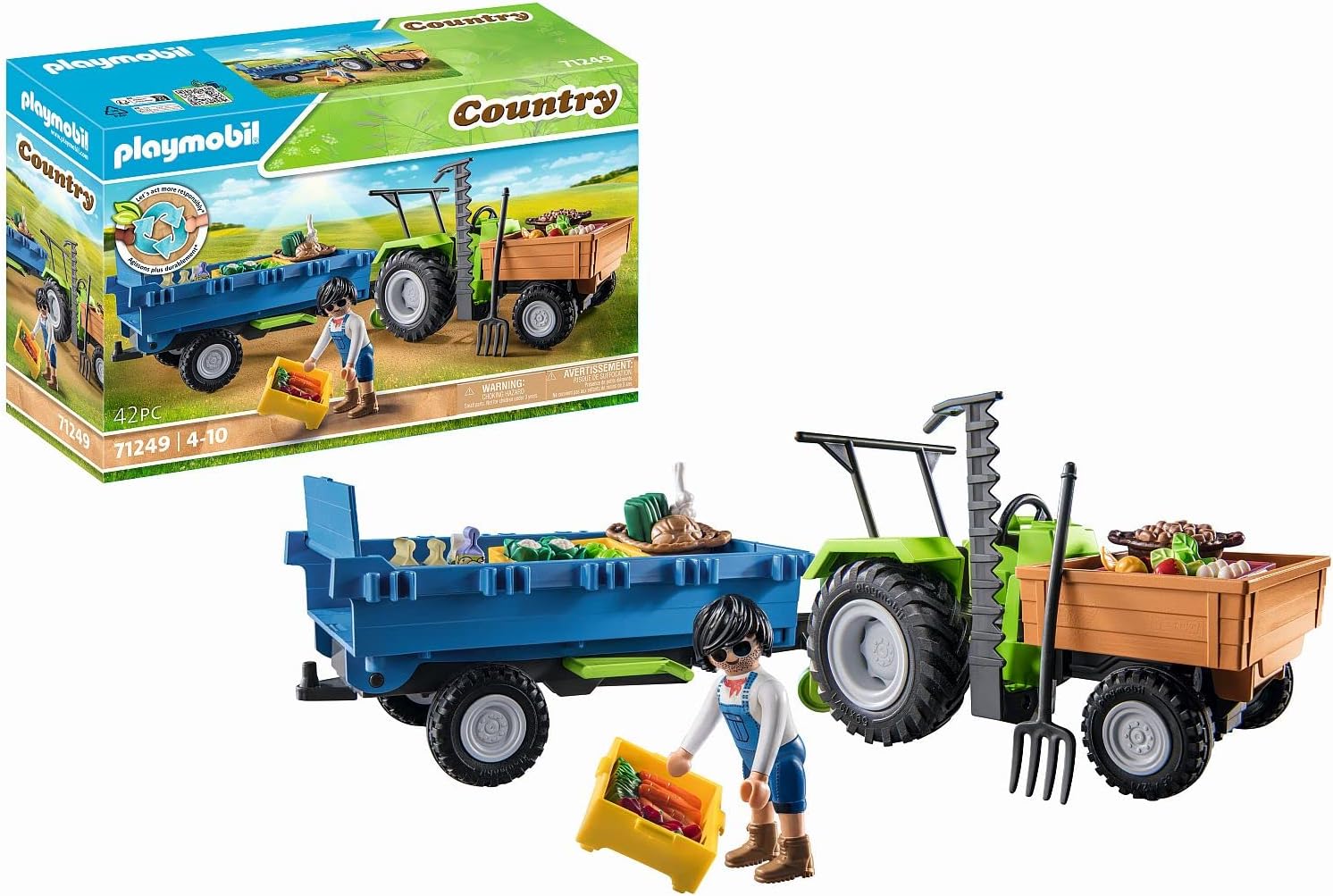 Playmobil Country Harvester Tractor with Trailer and Transport Boxes - Farm Playset for Kids 4+ 1
