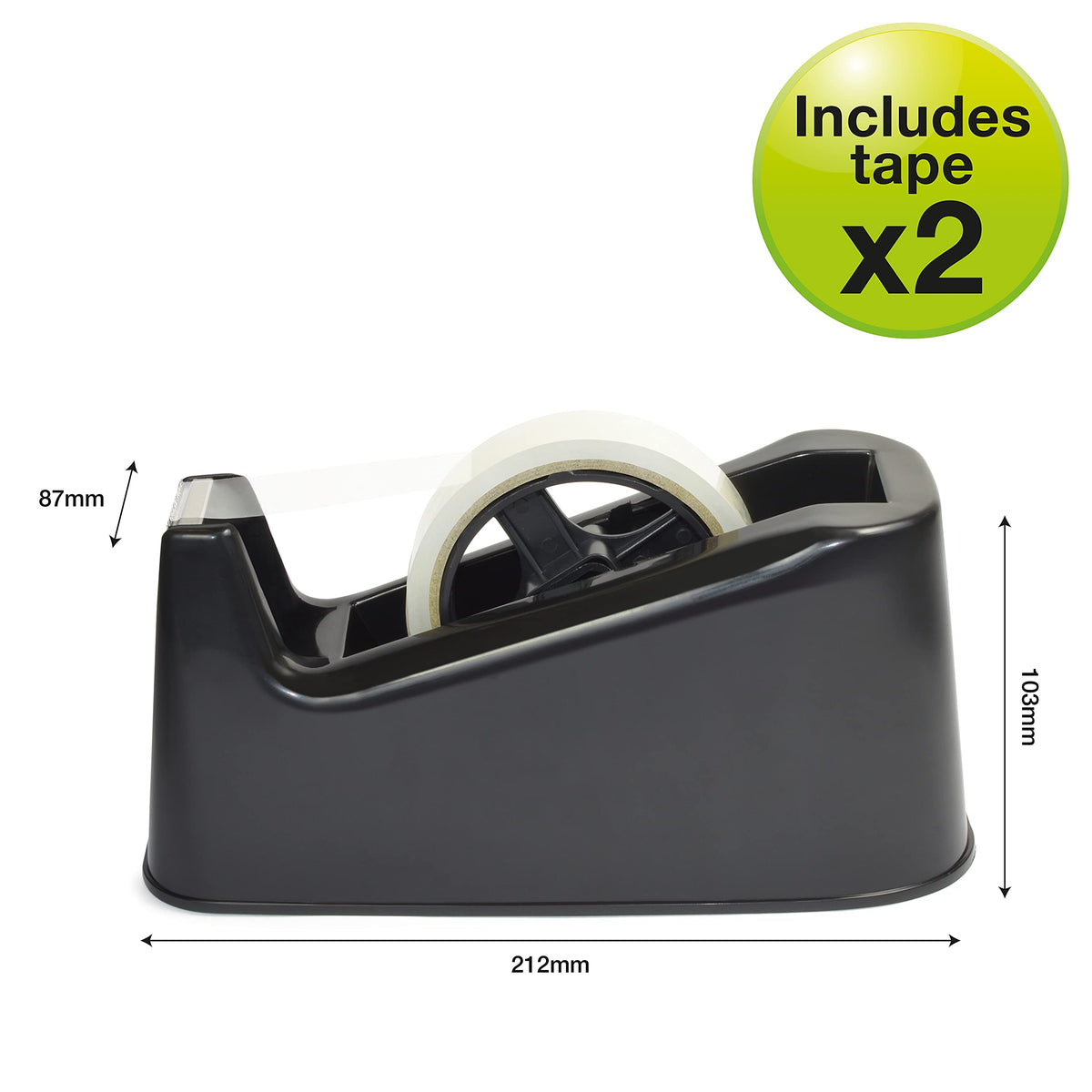 Rapesco 500 Heavy Duty Desktop Tape Dispenser with 2 Tape Rolls - Black