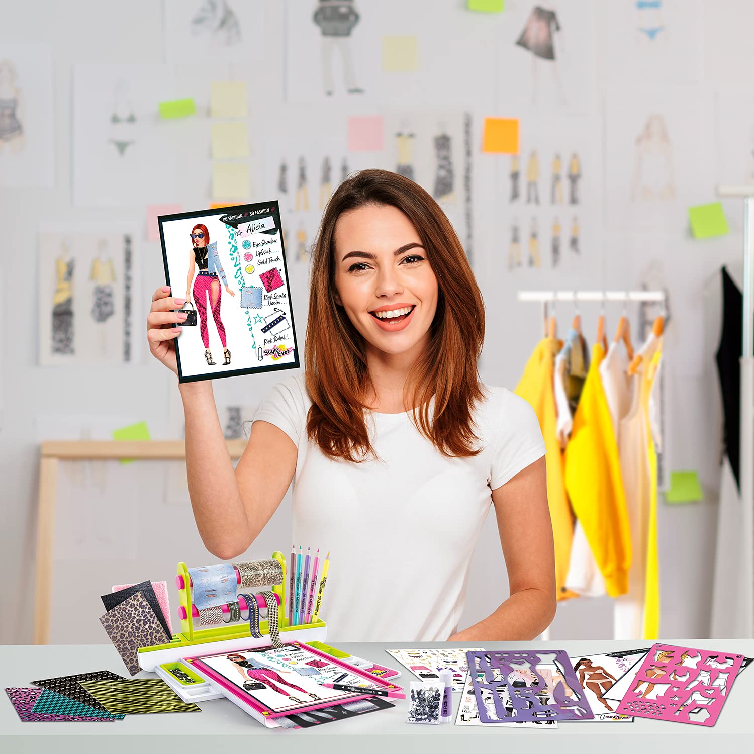 Fashion Designer Studio - Real Adhesive Fabrics & Design Kit for Kids 2