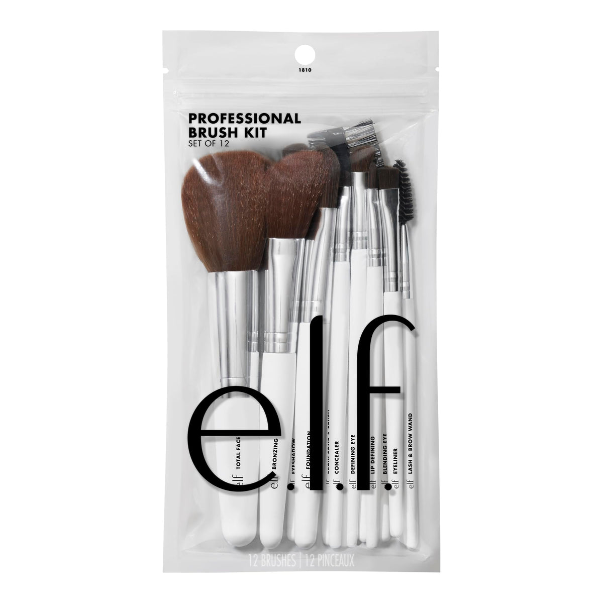e.l.f. Professional 12-Piece Makeup Brush Set - Synthetic Bristles, Ergonomic Grip, Vegan & Cruelty-Free