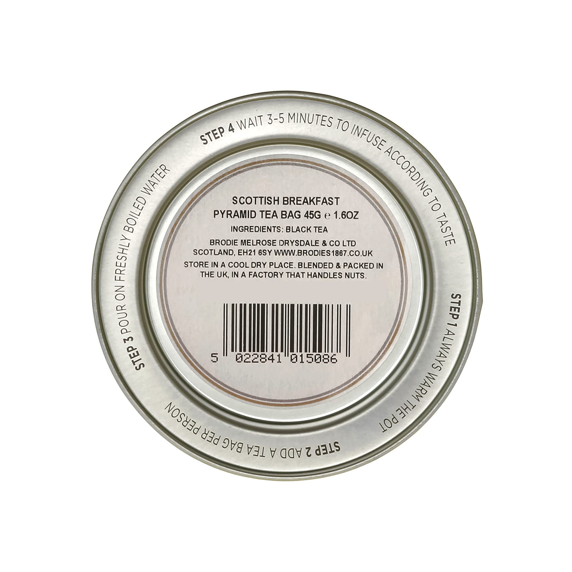Brodies Scottish Breakfast Tea - 15 Pyramid Tea Bags in Reusable Silver Gift Tin 3
