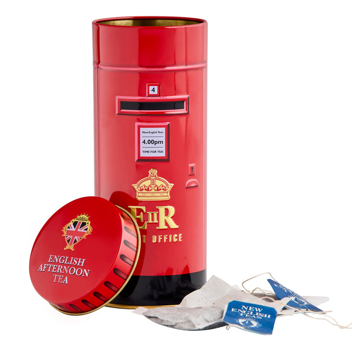 New English Teas British Post Box Tea Caddy with 14 English Breakfast Teabags - UK Souvenir Gift