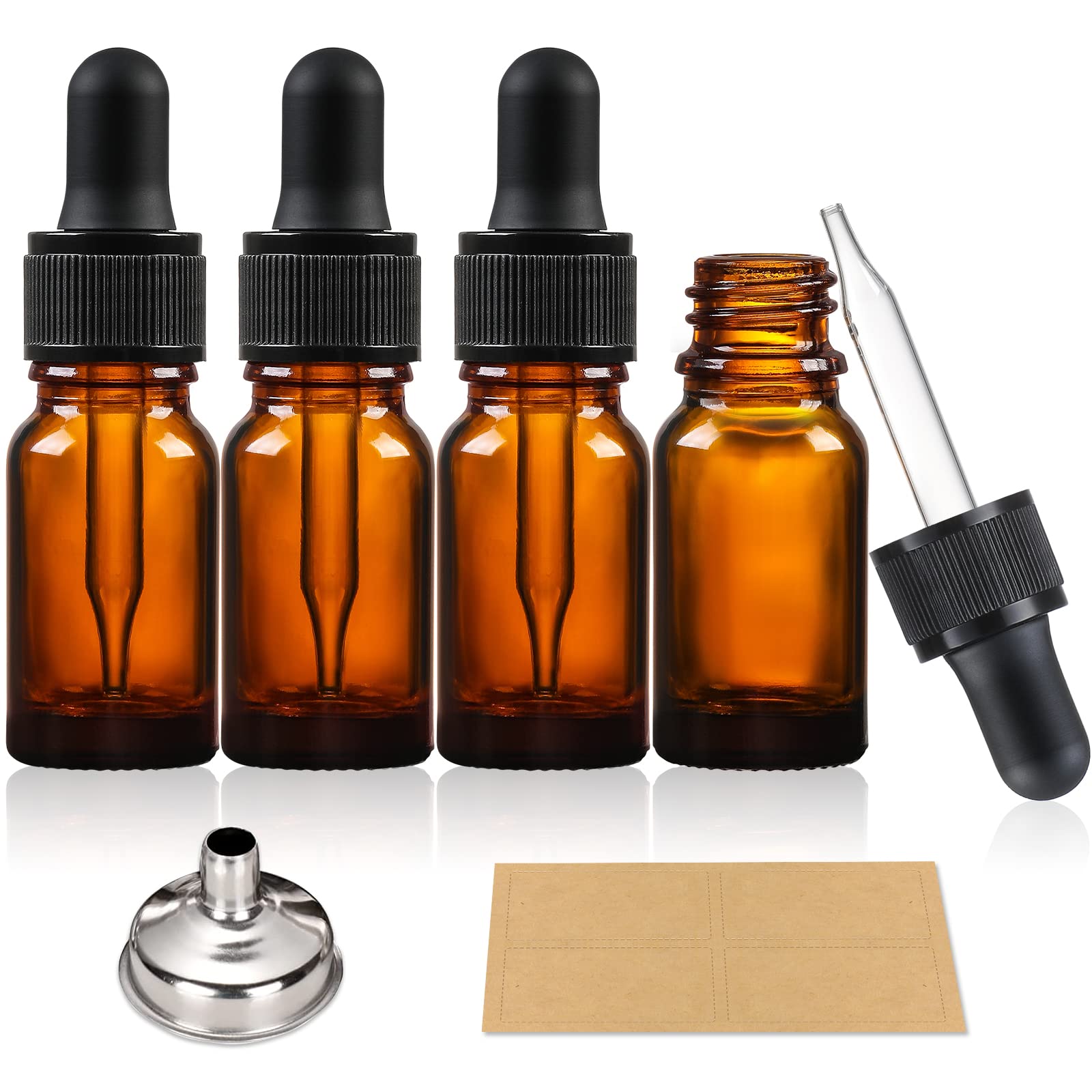 AOZITA 10ml Amber Glass Dropper Bottles - Leakproof, Travel Size | 4 Pack