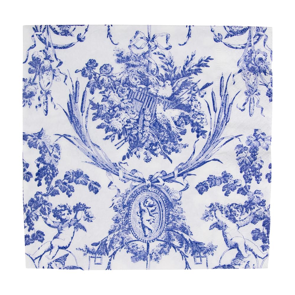 Caspari Romantic Toile Blue Luncheon Napkins - 20 Pack 1