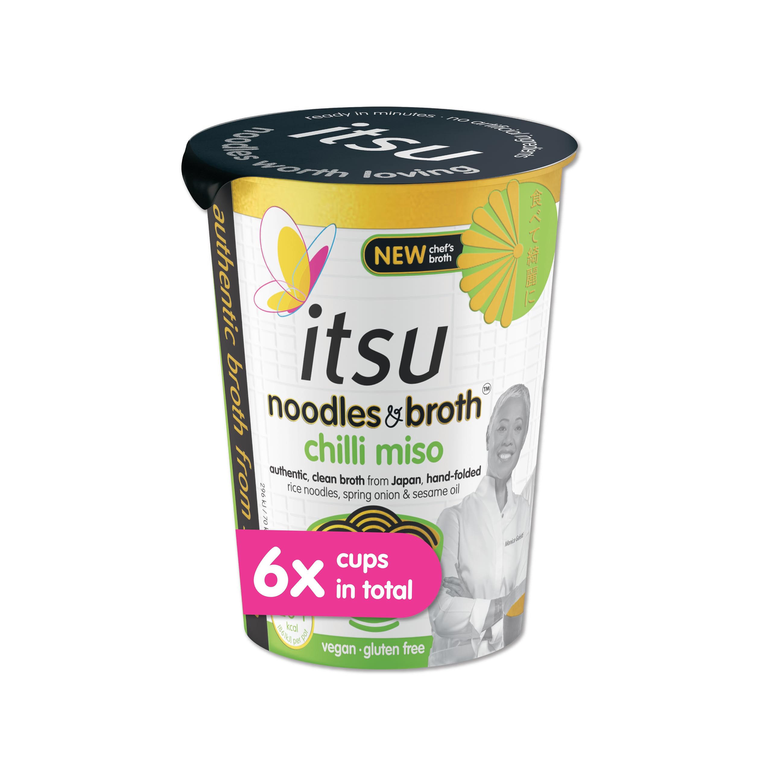 Itsu Chilli Miso Instant Noodles & Broth Pot 65g - Pack of 6 | Gluten Free | Vegan | Low Fat | 204 Calories | Hand-Folded Rice Noodles 1