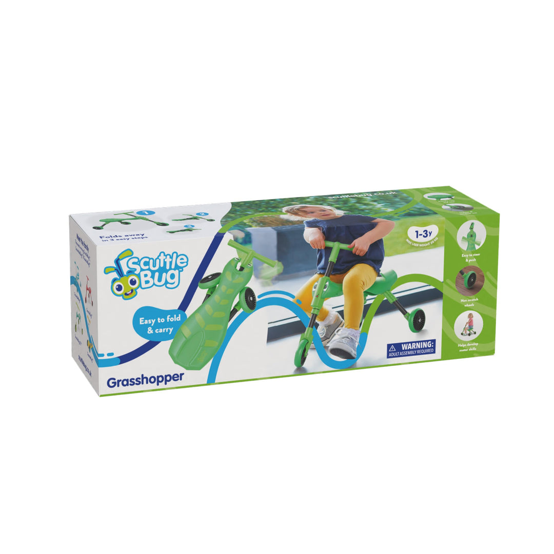 Scuttlebug 3-Wheel Foldable Ride-On Tricycle - Grasshopper Design for 1-3 Year Olds