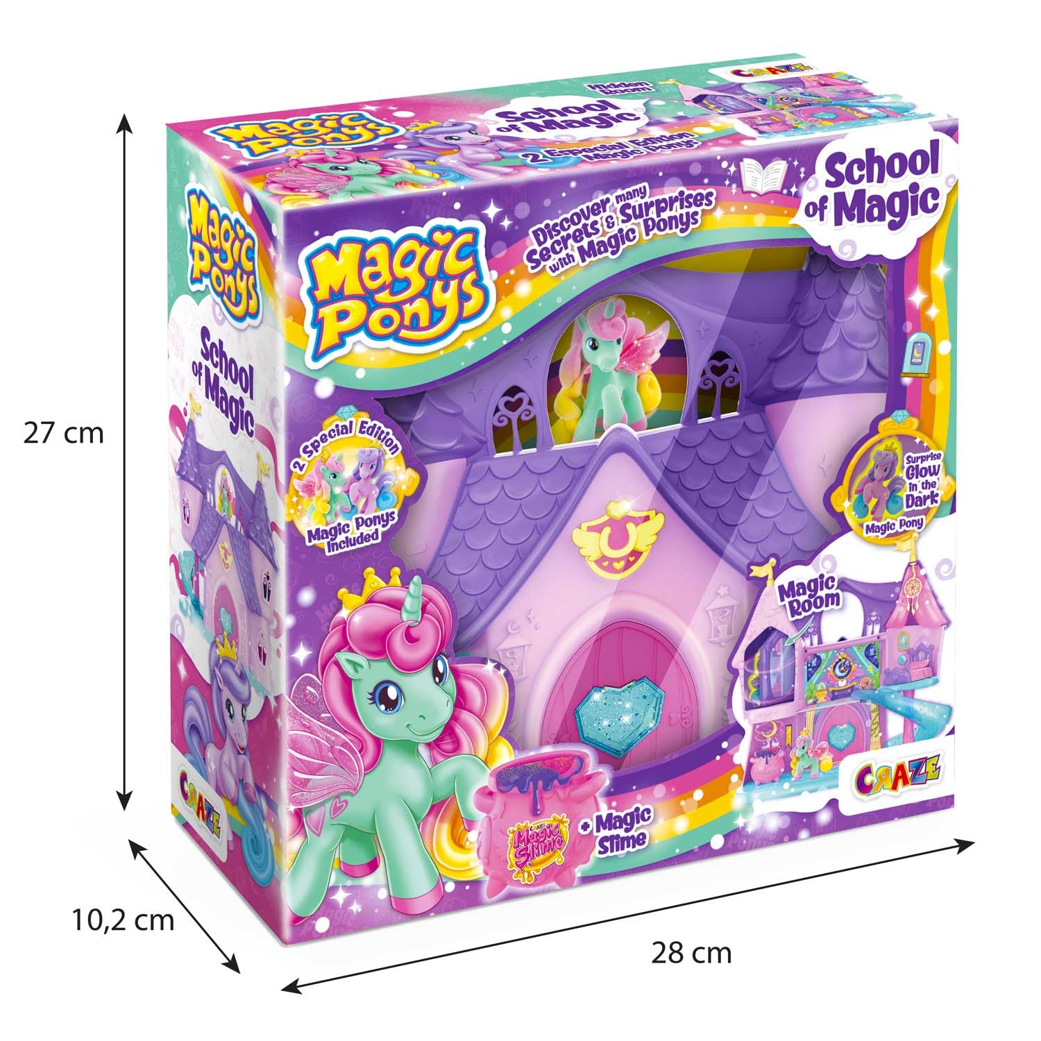 CRAZE Magic Ponys School Playset with Glow-in-the-Dark Pony Figure | Ages 3+ 6