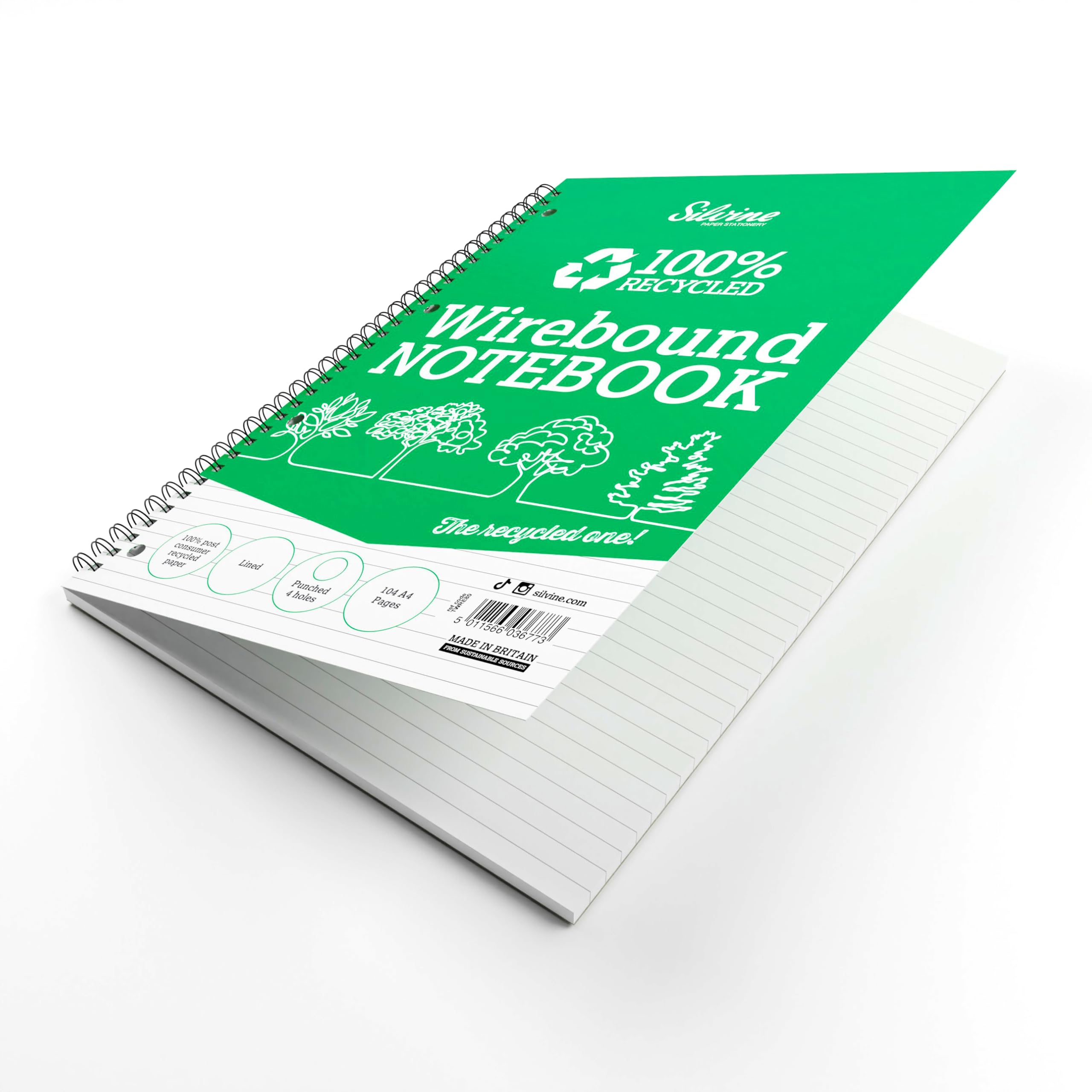 Silvine Everyday Recycled Wirebound Refill Pad - 104 Pages | A4 | 8mm Ruled | 70gsm 3