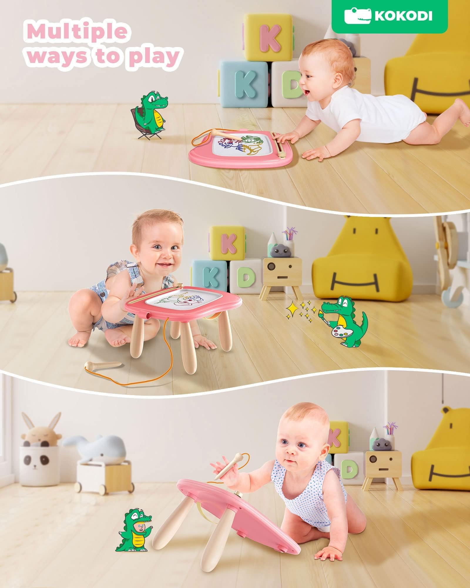 KOKODI Magnetic Drawing Board - 4 Color Zones | Adjustable Legs | Ages 1-3 4