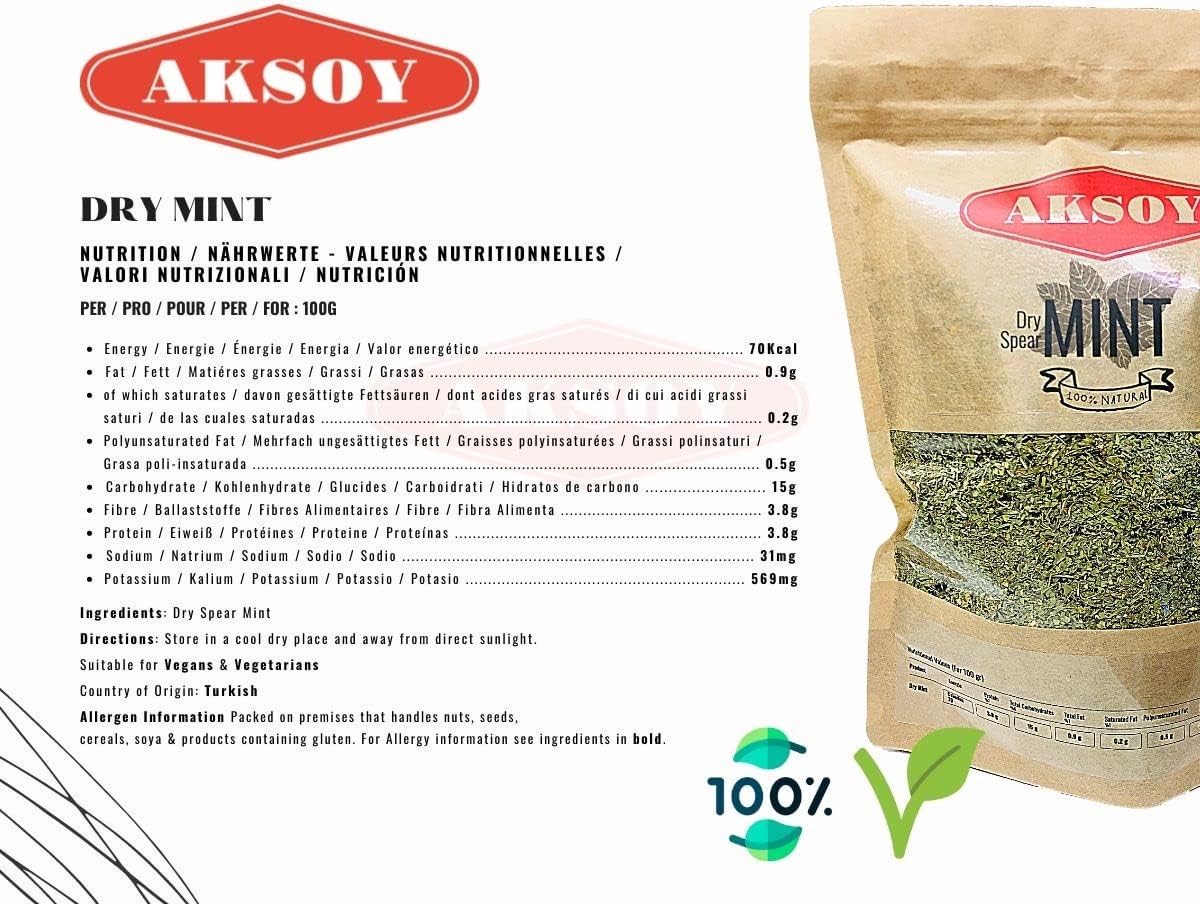AKSOY Dried Peppermint Leaf - All-Natural Whole Spice for Tea & Cooking | 500g